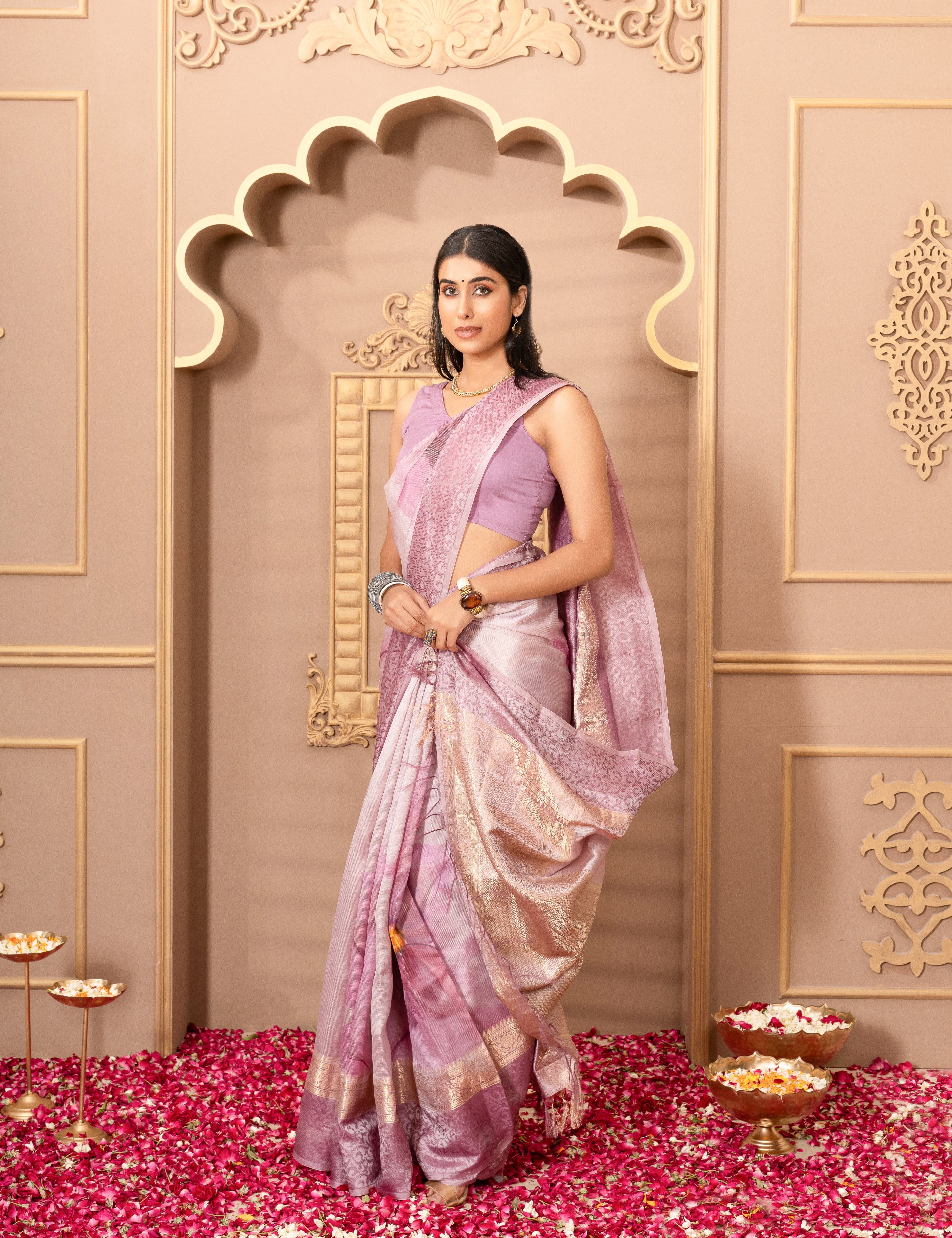 Light Lilac Printed Pure Silk Saree