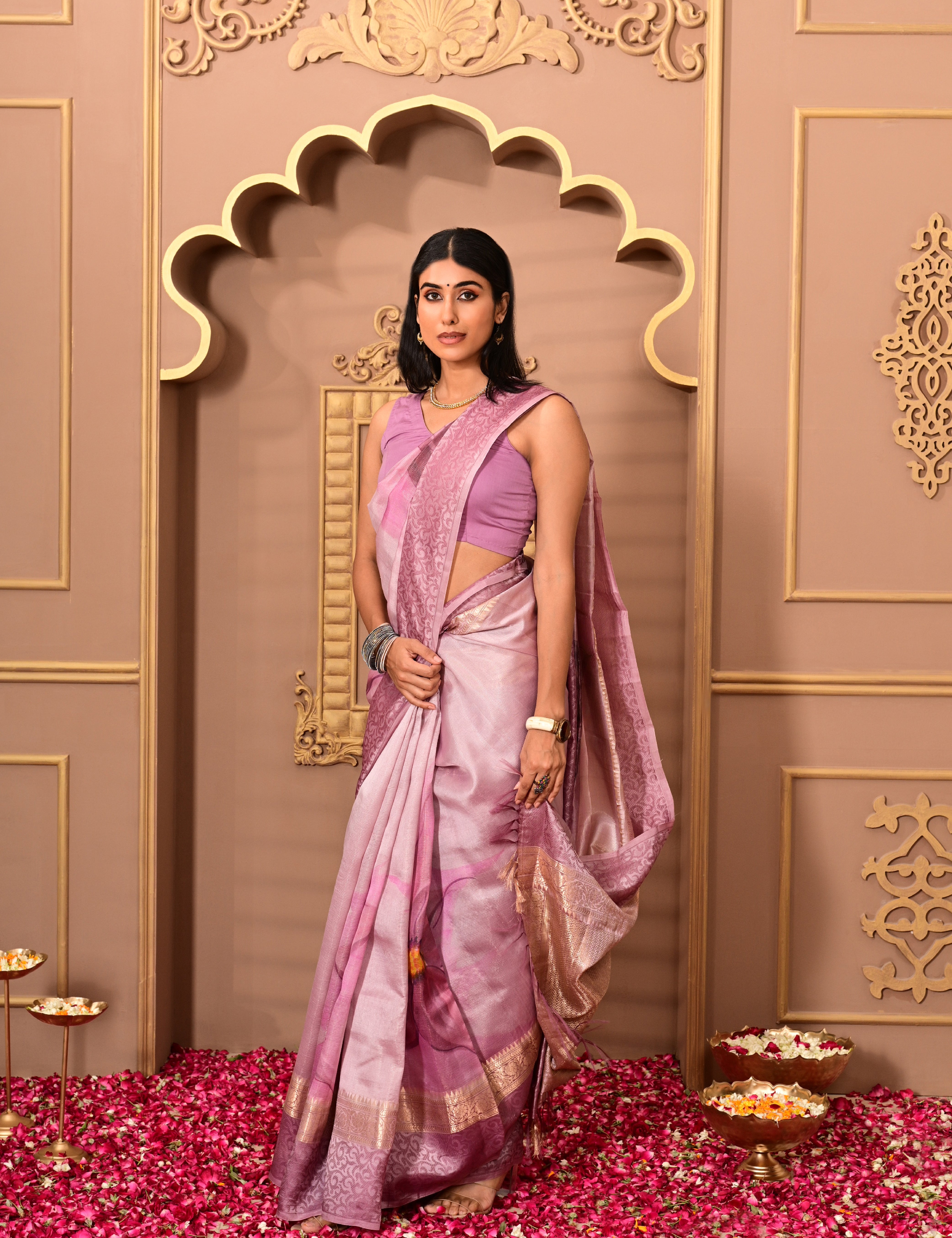 Light Lilac Printed Pure Silk Saree
