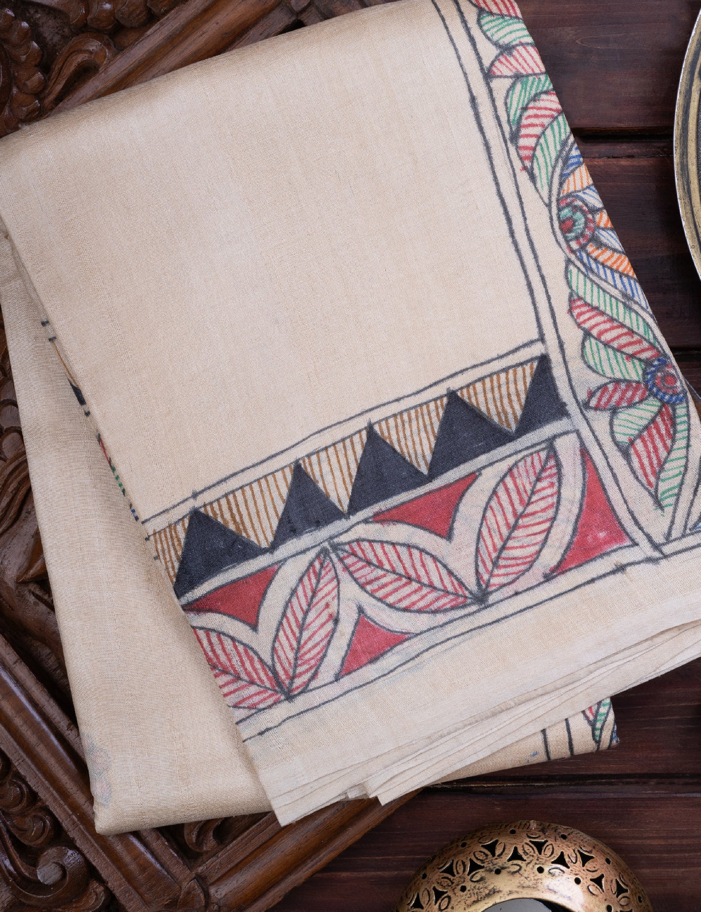 Cream Handpainted Tussar Saree