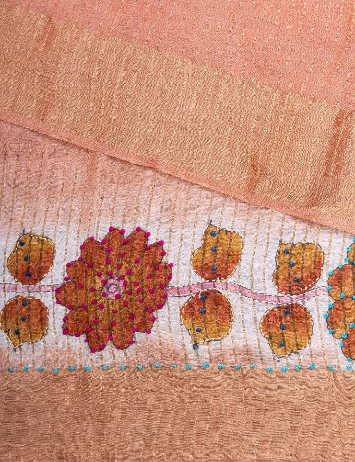 White Handpainted French-Knot Tussar Saree
