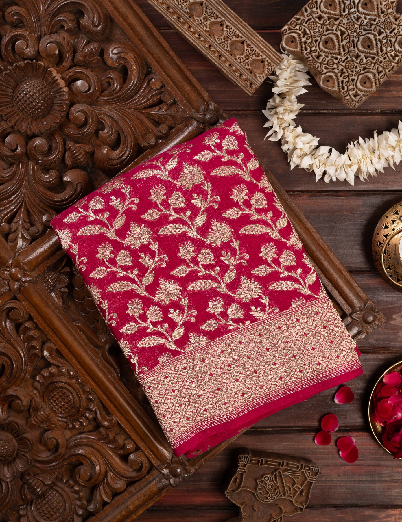 Dark Pink Pure Khaddi Georgette Saree