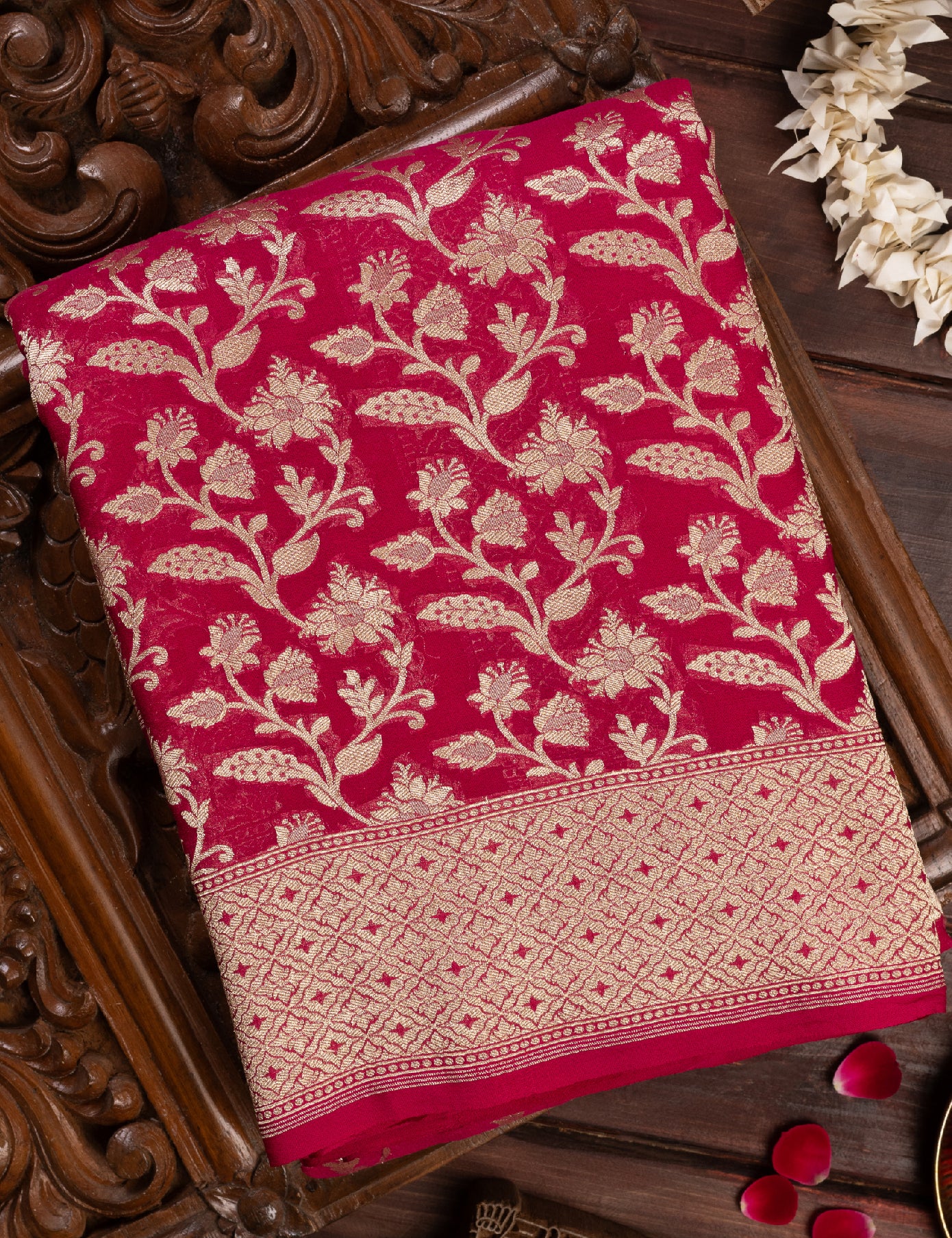 Dark Pink Pure Khaddi Georgette Saree