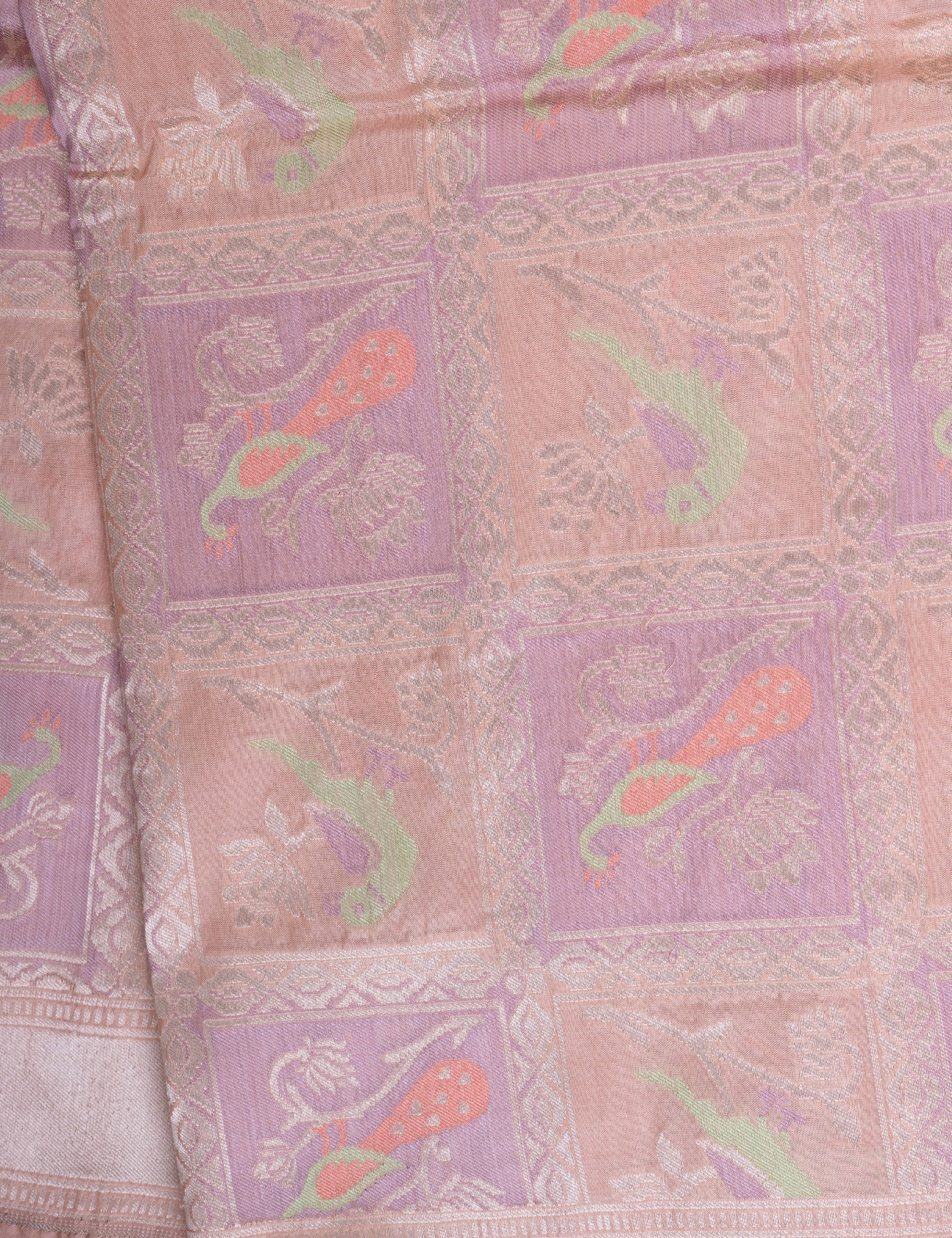 Light Peach Pure Silk Benaras Dupatta