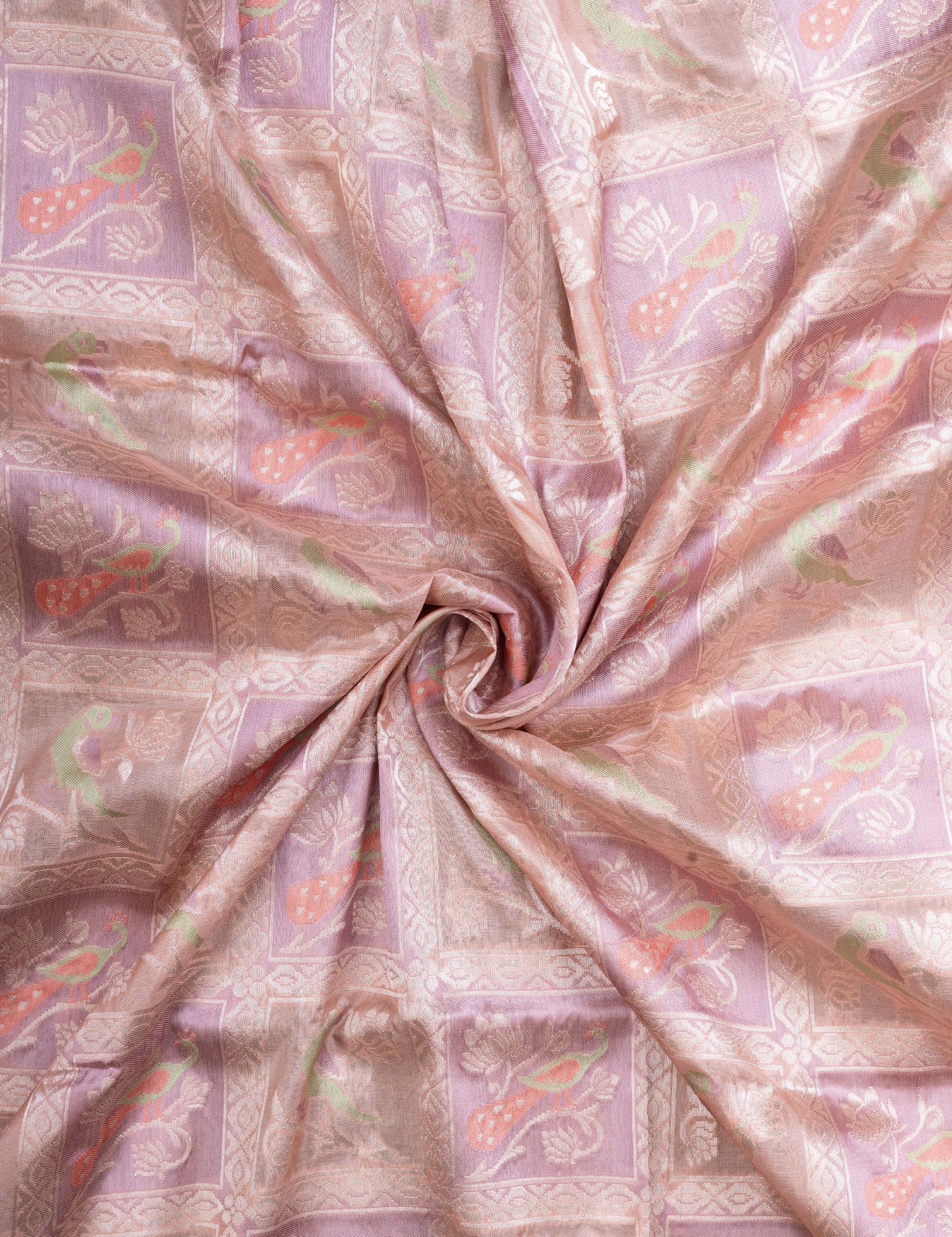 Light Peach Pure Silk Benaras Dupatta
