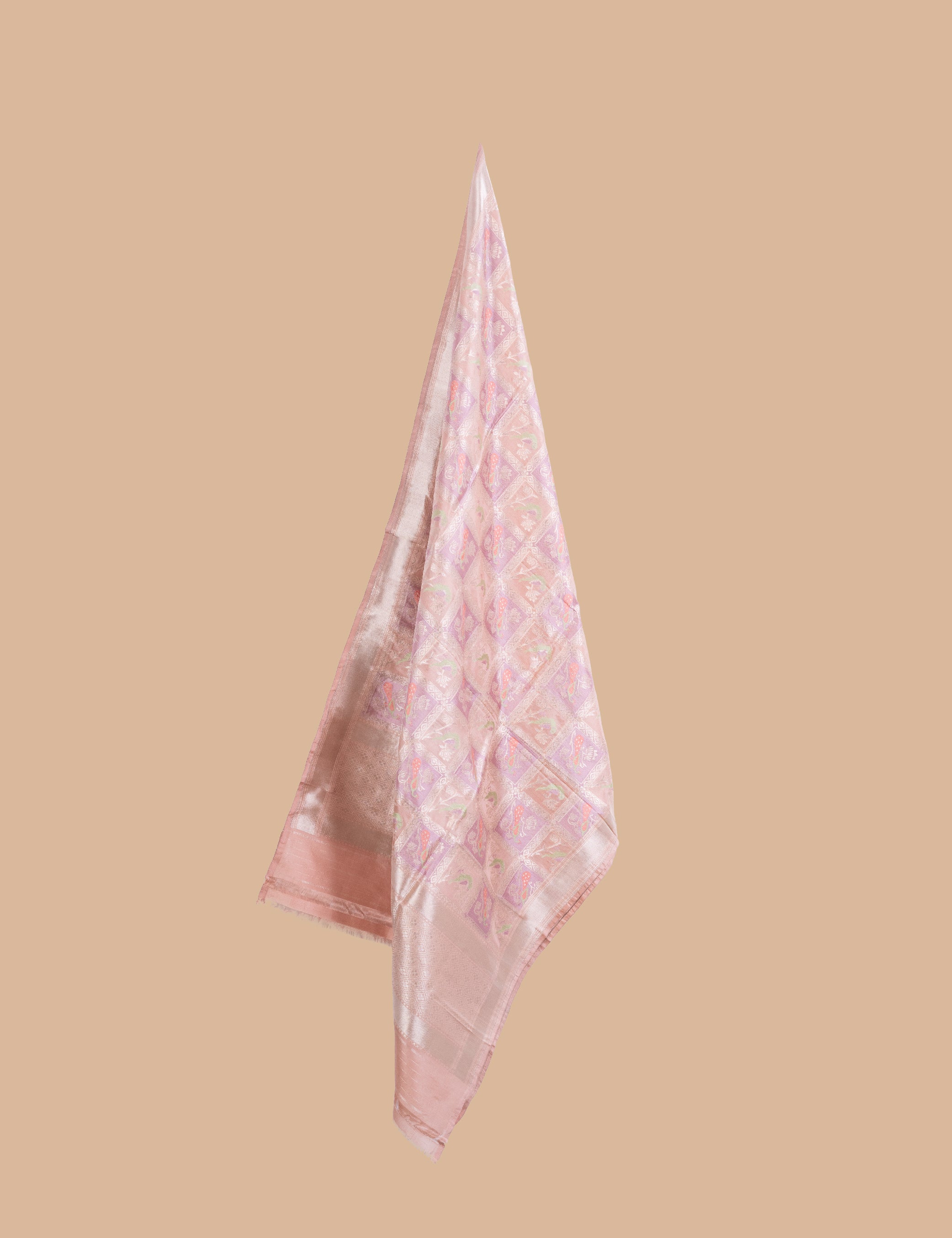 Light Peach Pure Silk Benaras Dupatta