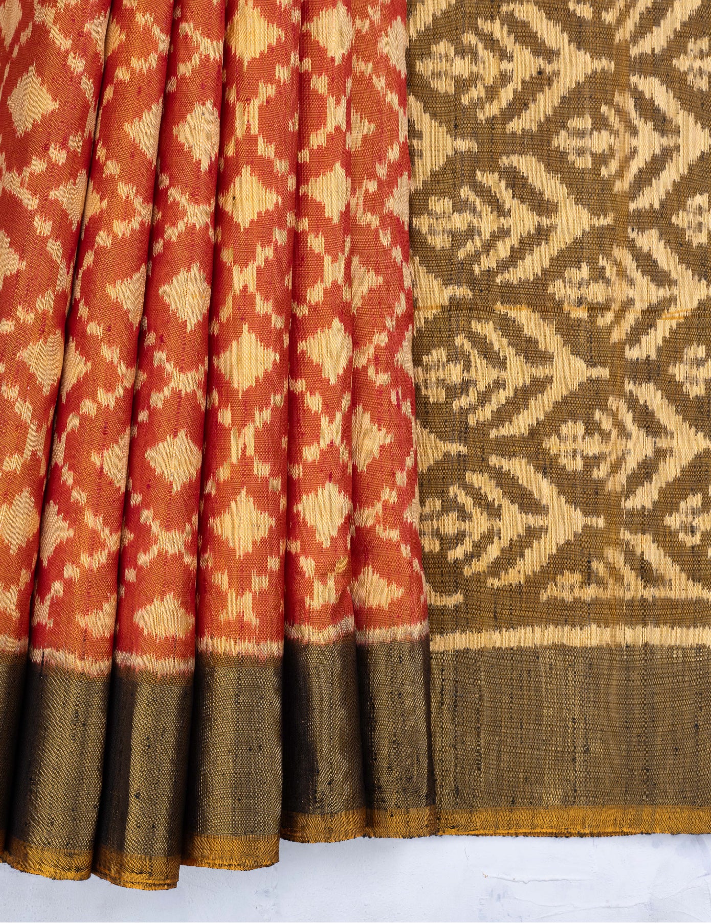 Dark Orange Pure Raw Silk Patola Saree