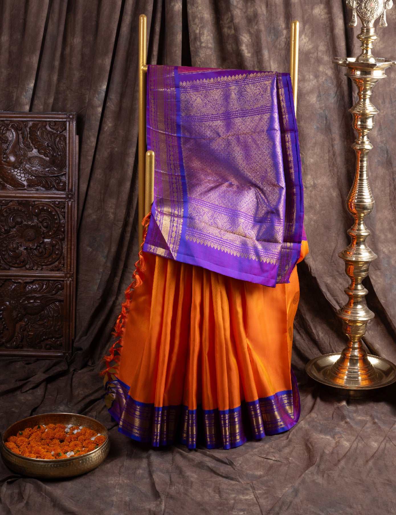 Orange Pure Silk Pure Zari Kanjivaram Saree