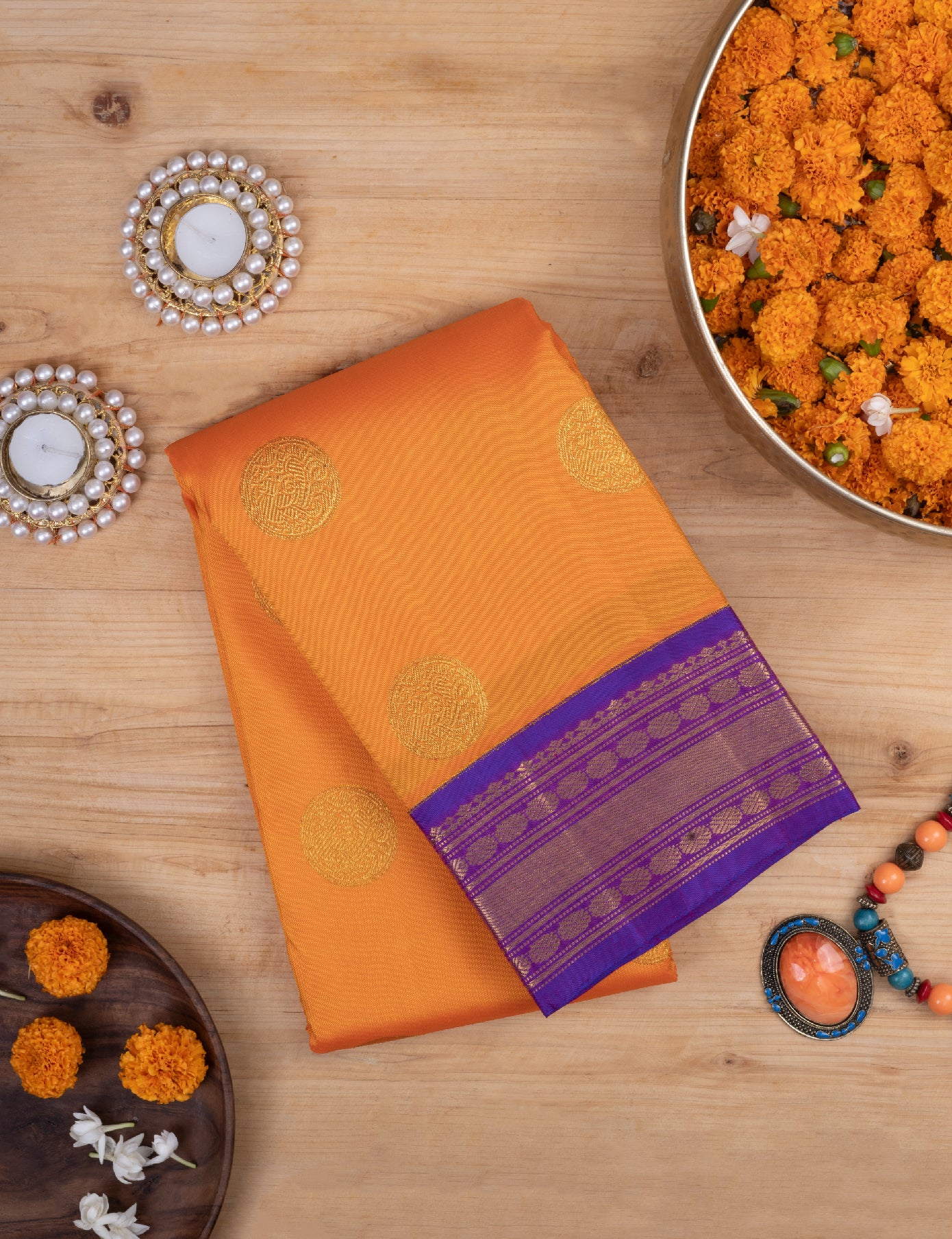 Orange Pure Silk Pure Zari Kanjivaram Saree