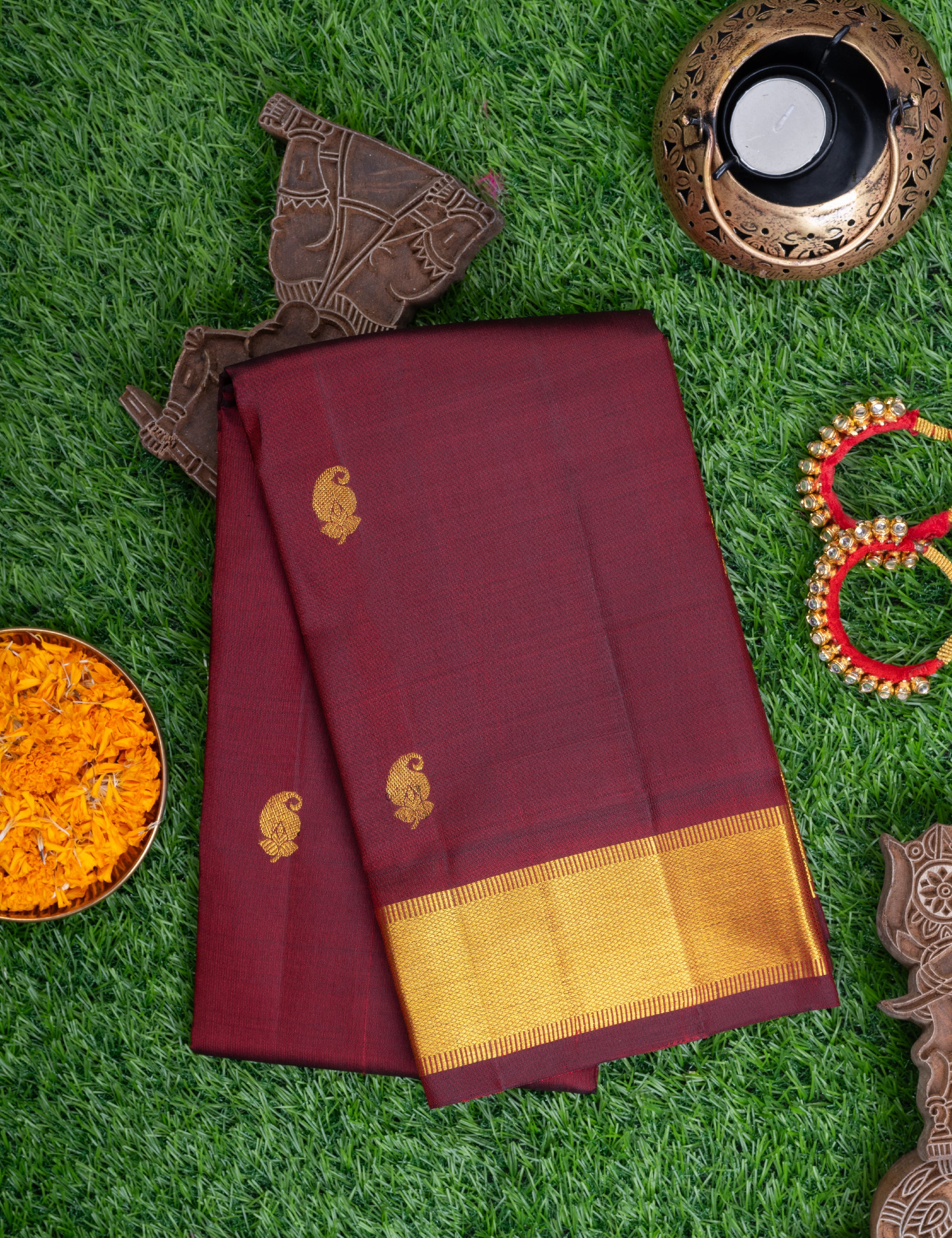 Maroon Red Pure Silk Pure Zari Kanjivaram Dupatta