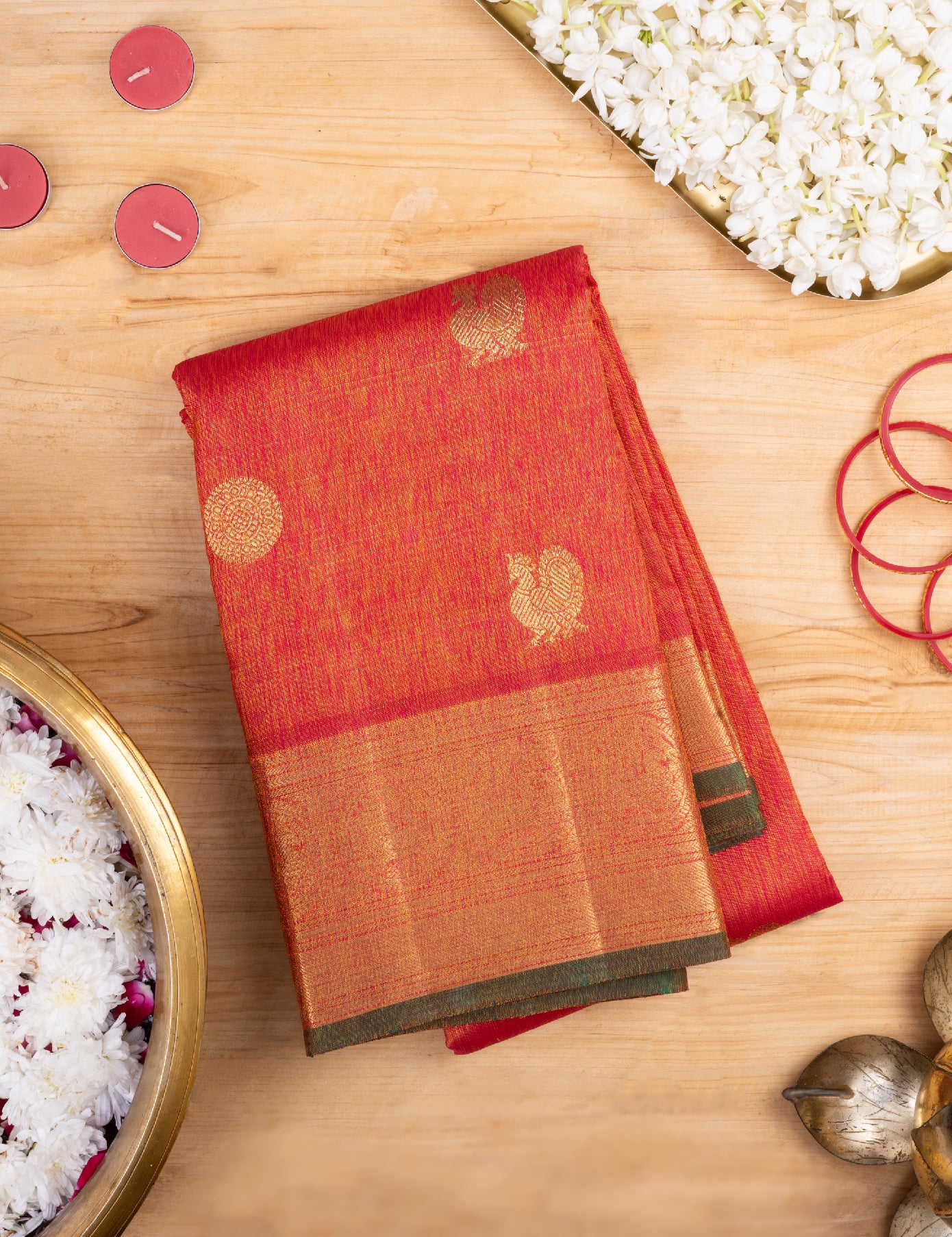 Orange Pure Silk Pure Zari Kanjivaram Saree