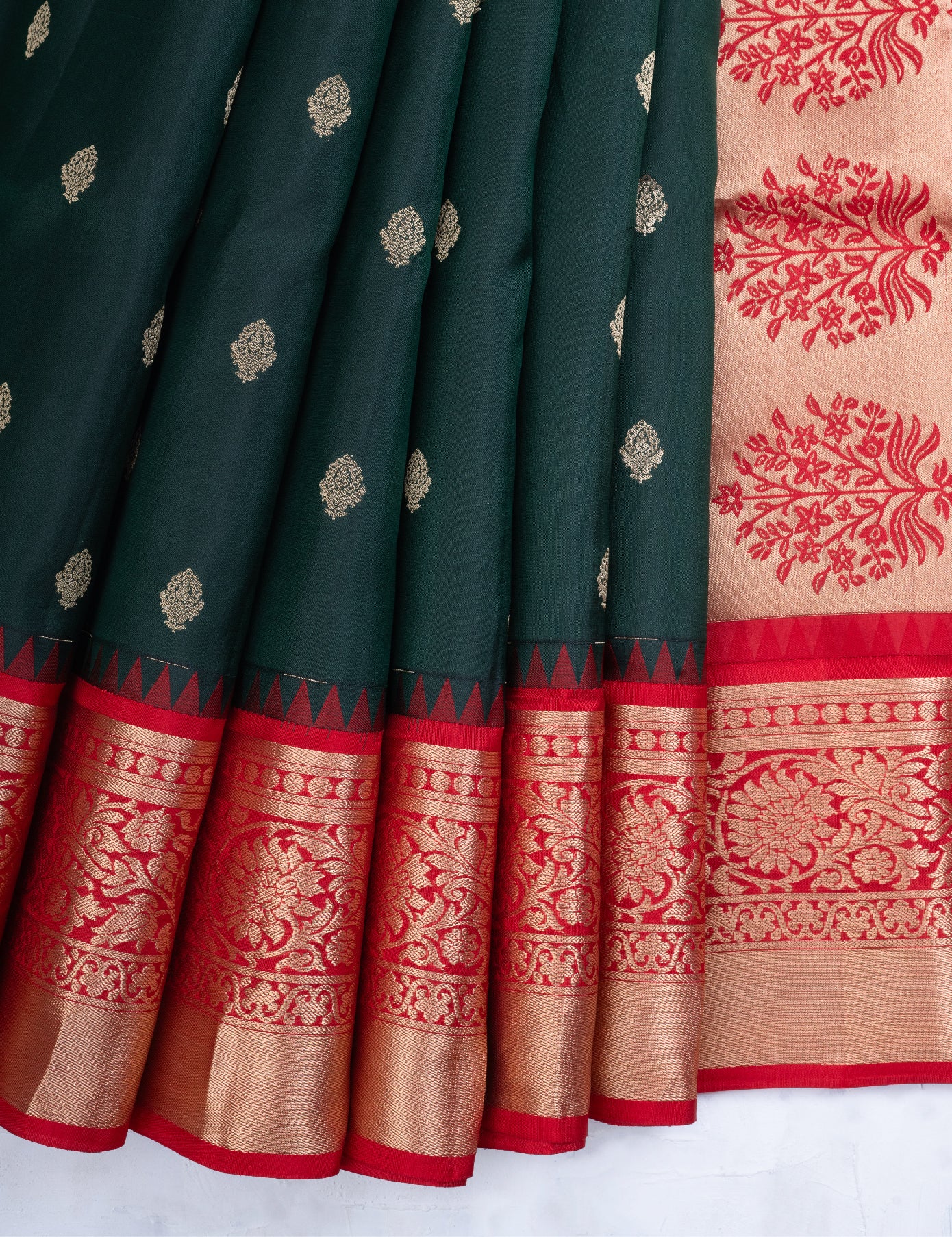 Dark Green Pure Soft Silk Saree