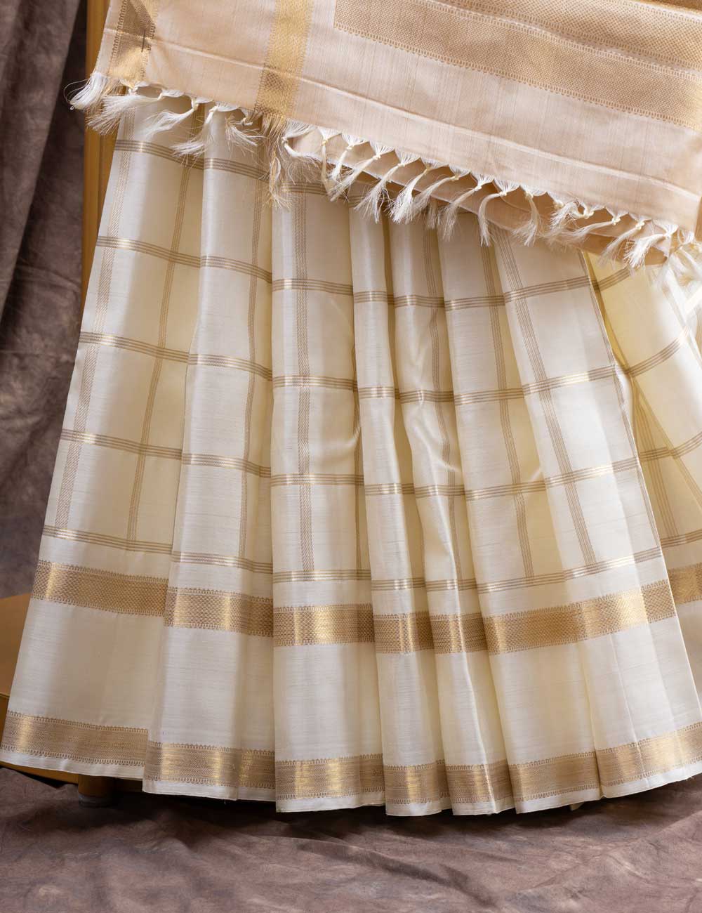 Cream Pure Silk Pure Zari Kanjivaram Saree