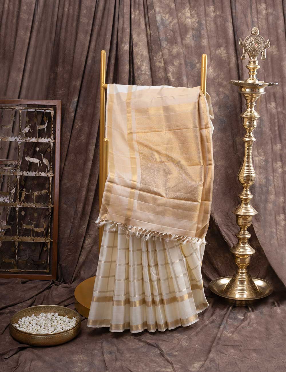 Cream Pure Silk Pure Zari Kanjivaram Saree