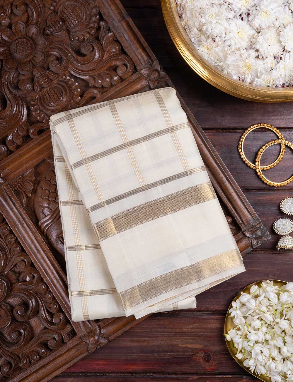 Cream Pure Silk Pure Zari Kanjivaram Saree
