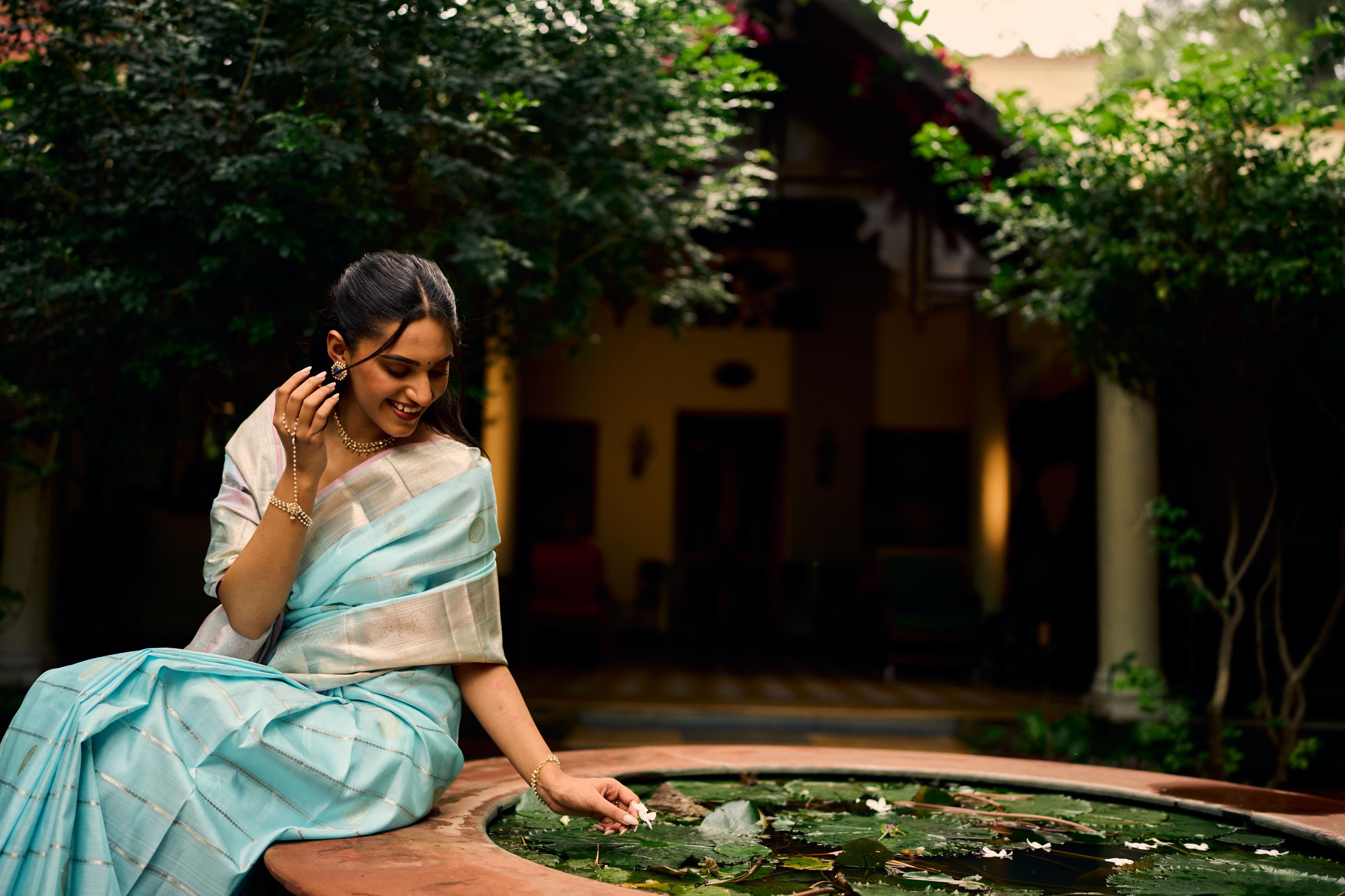 Ice Blue Pure Zari Pure Silk Pure Zari Kanjivaram Saree