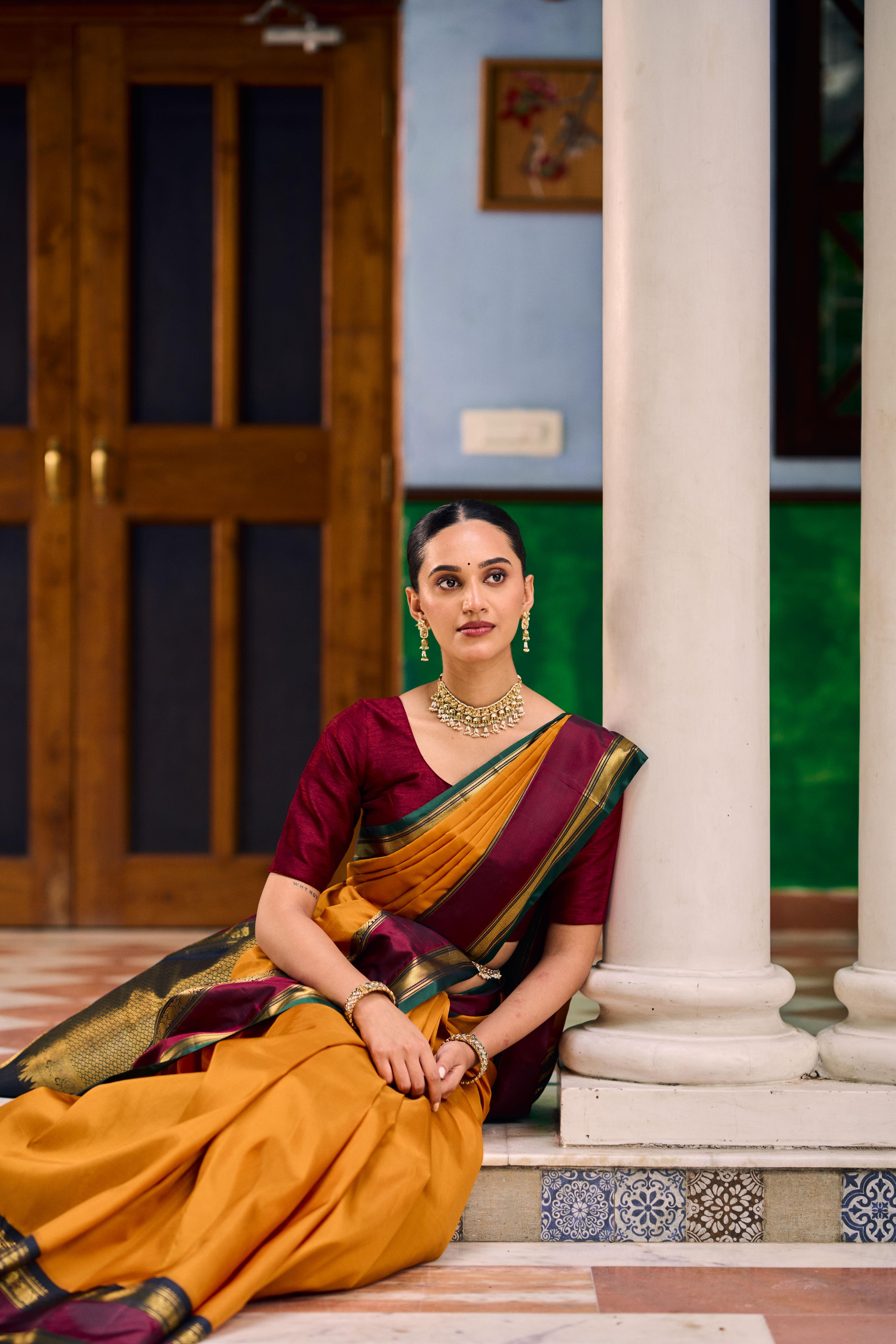 Mustard Yellow Pure Zari Pure Silk Kanjivaram Saree