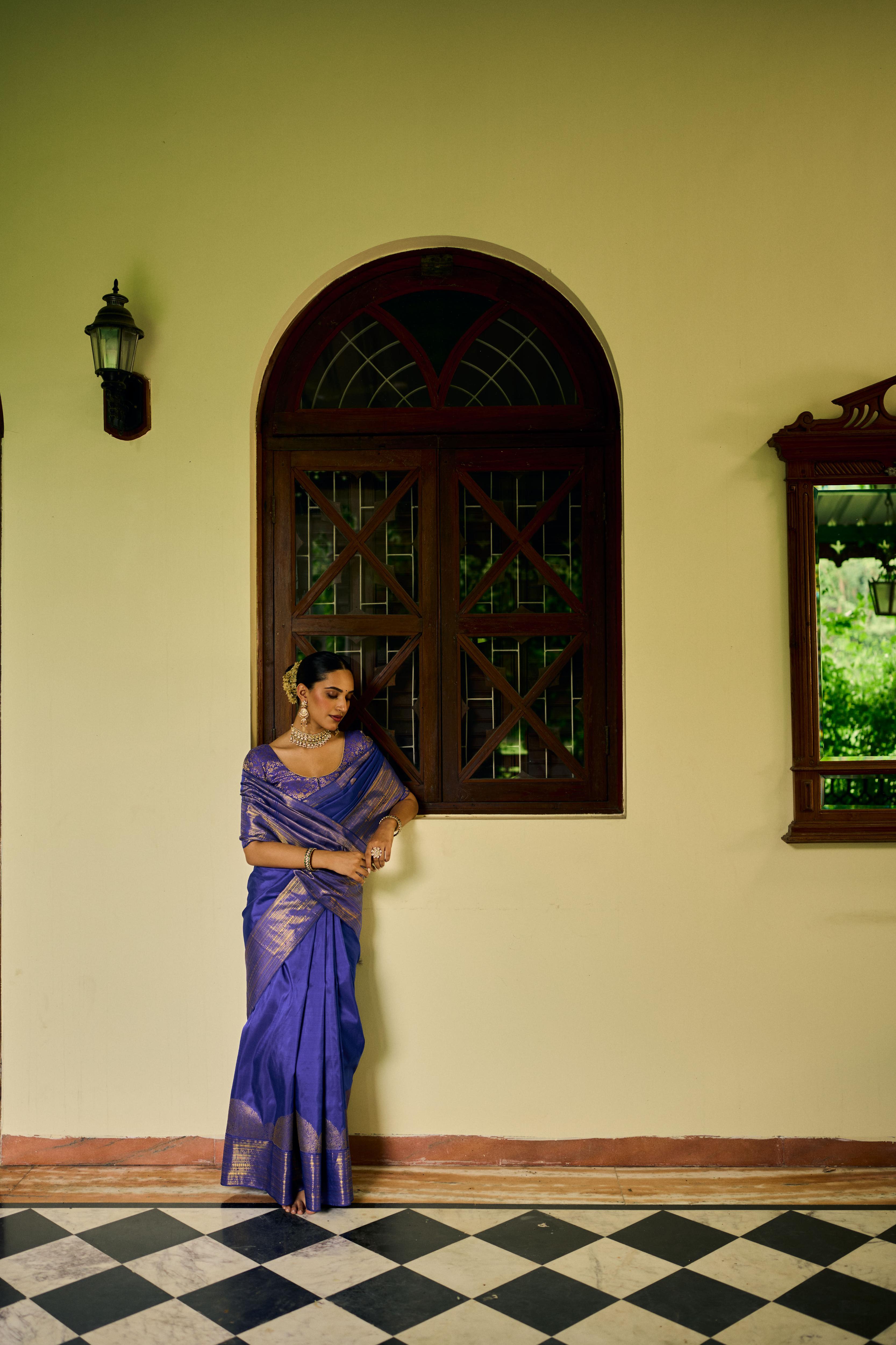 Royal Blue Pure Zari Pure Silk Kanjivaram Saree