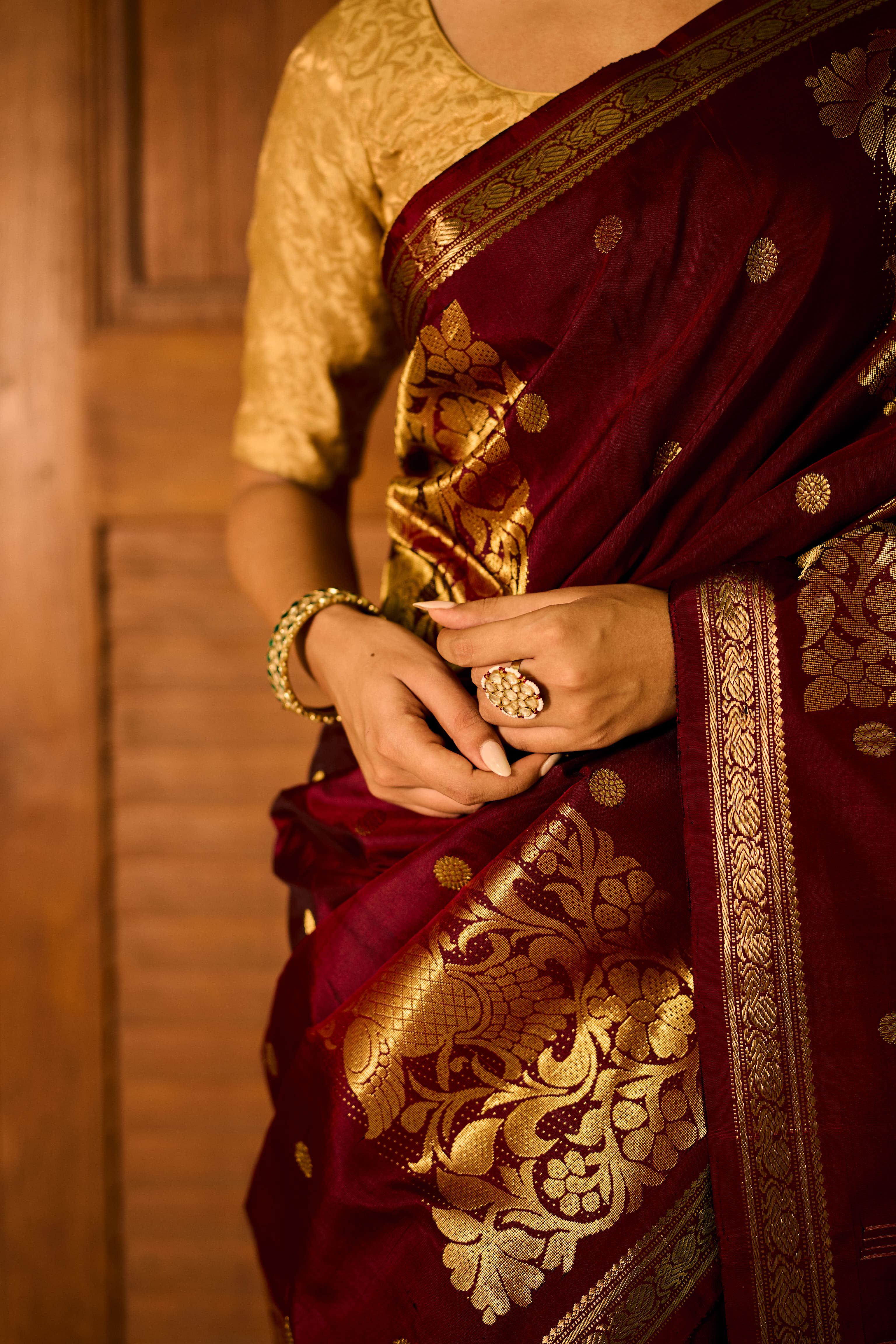 Maroon Red Pure Zari Pure Silk Kanjivaram Saree