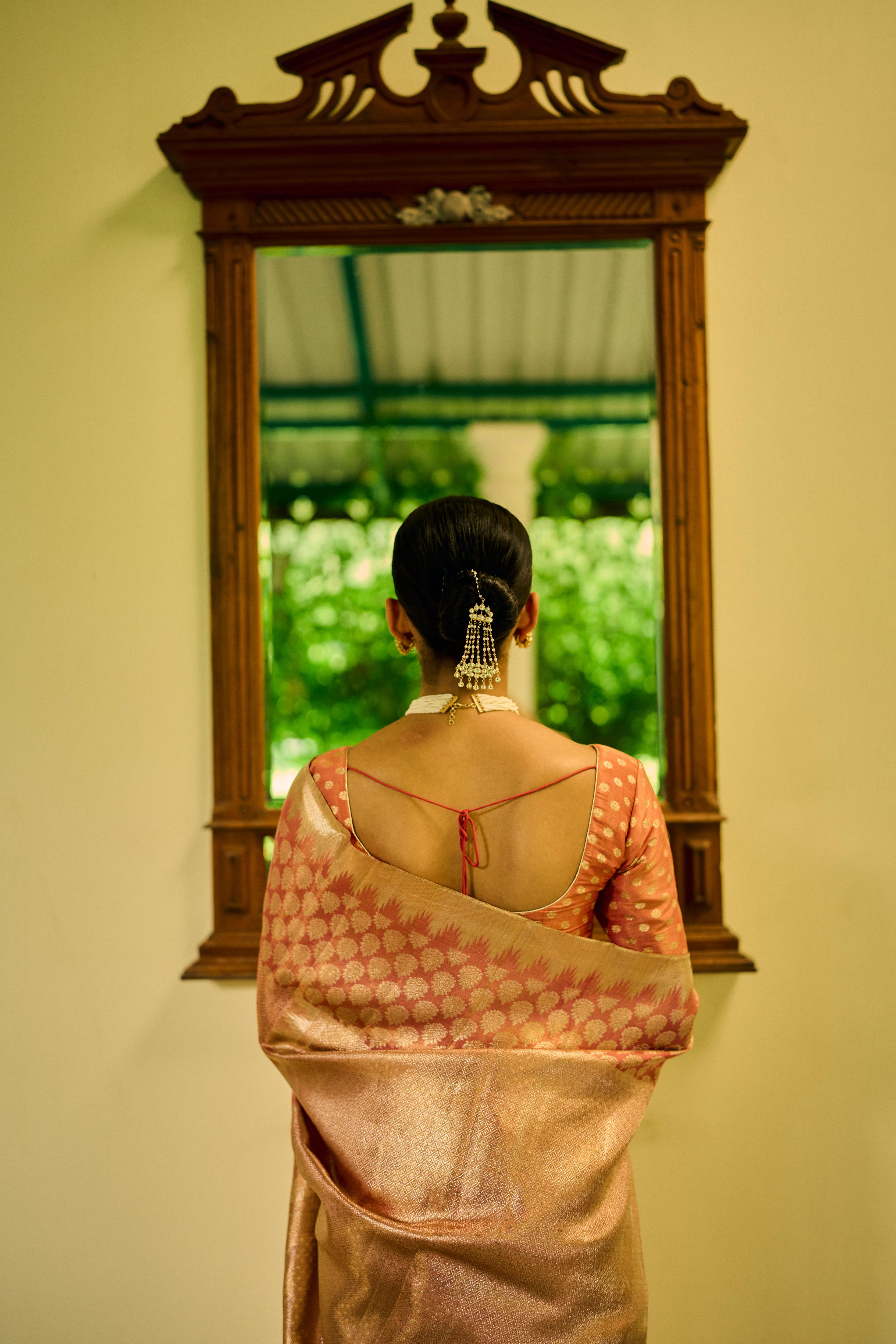 Tissue Pink Pure Zari Pure Silk Kanjivaram Saree