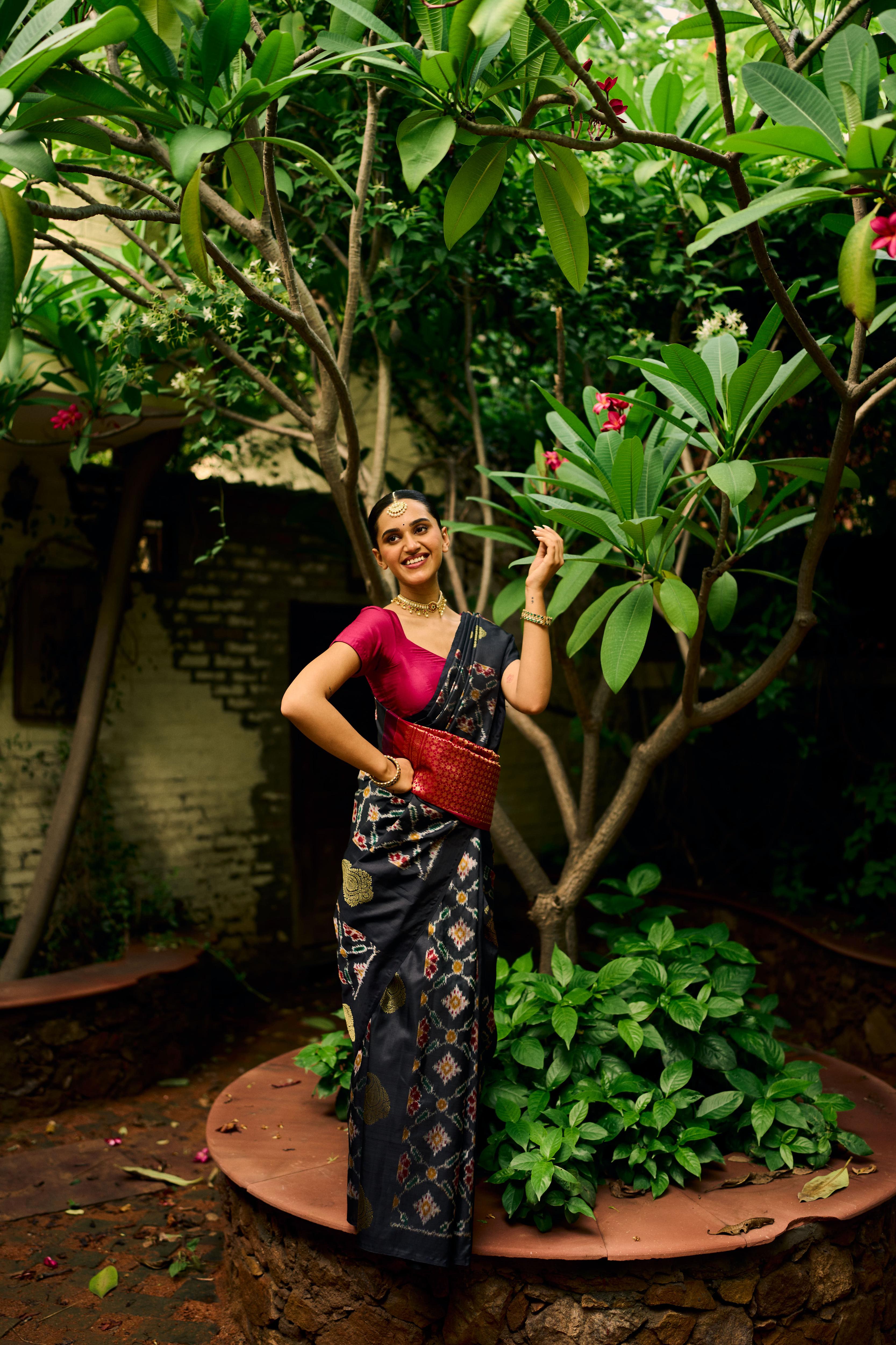 Black Ikkat Pure Silk Kanjivaram Saree