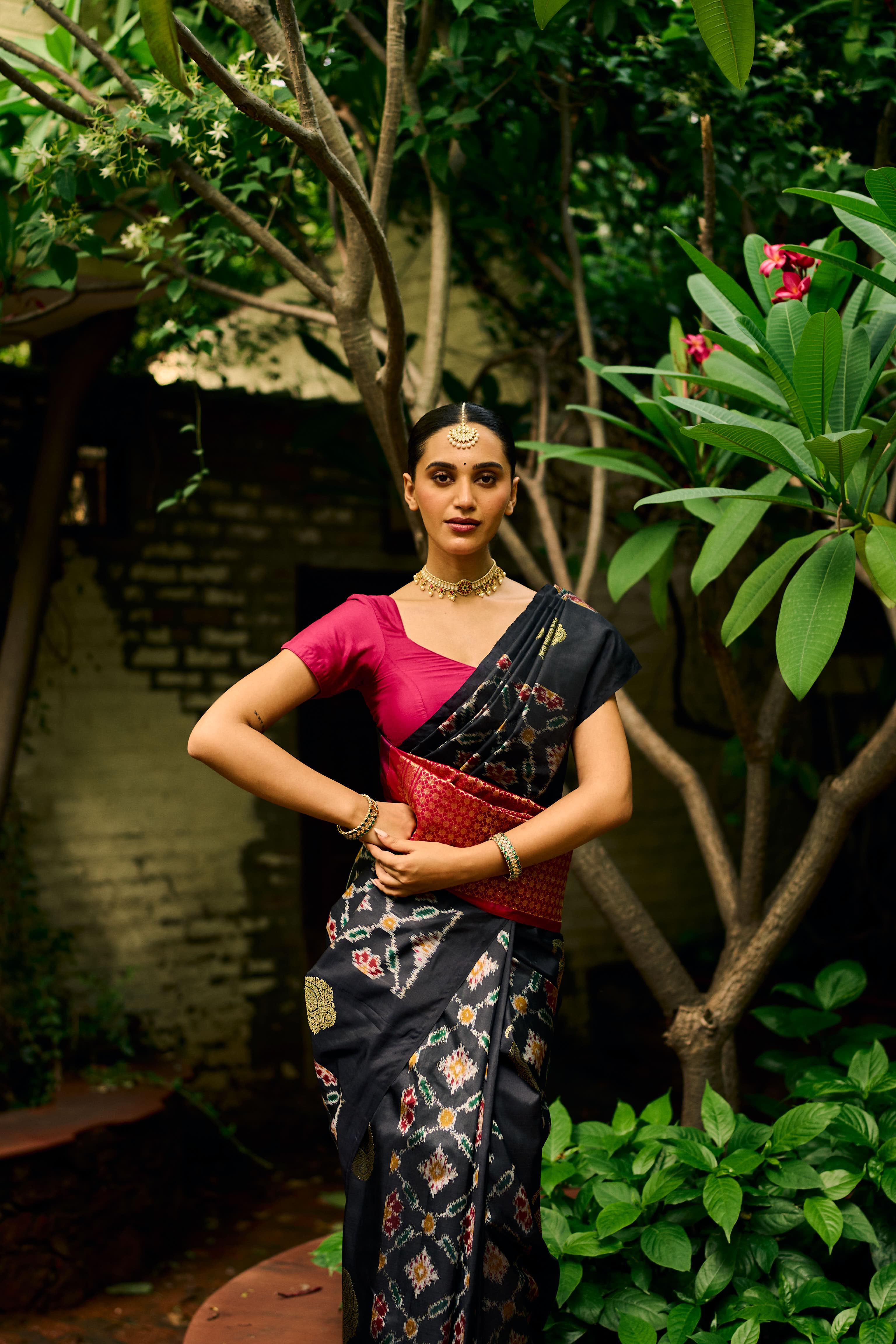 Black Ikkat Pure Silk Kanjivaram Saree