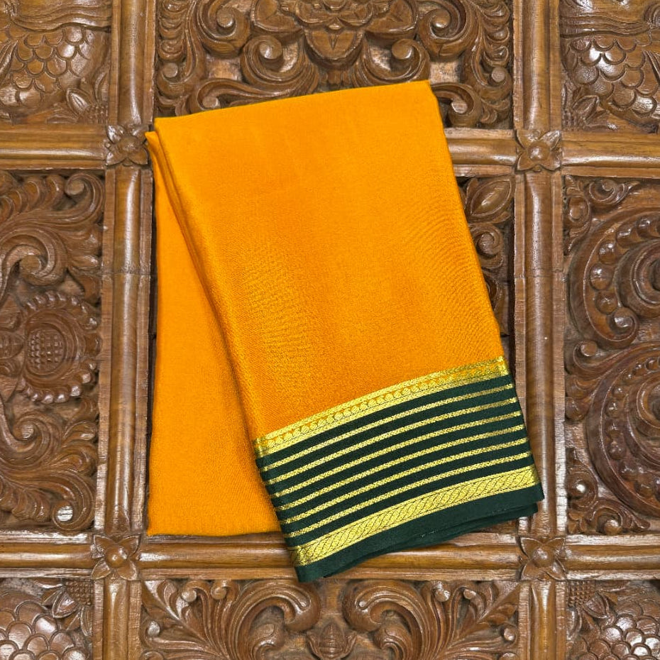 Mustard Yellow Mysore Crepe Silk Saree