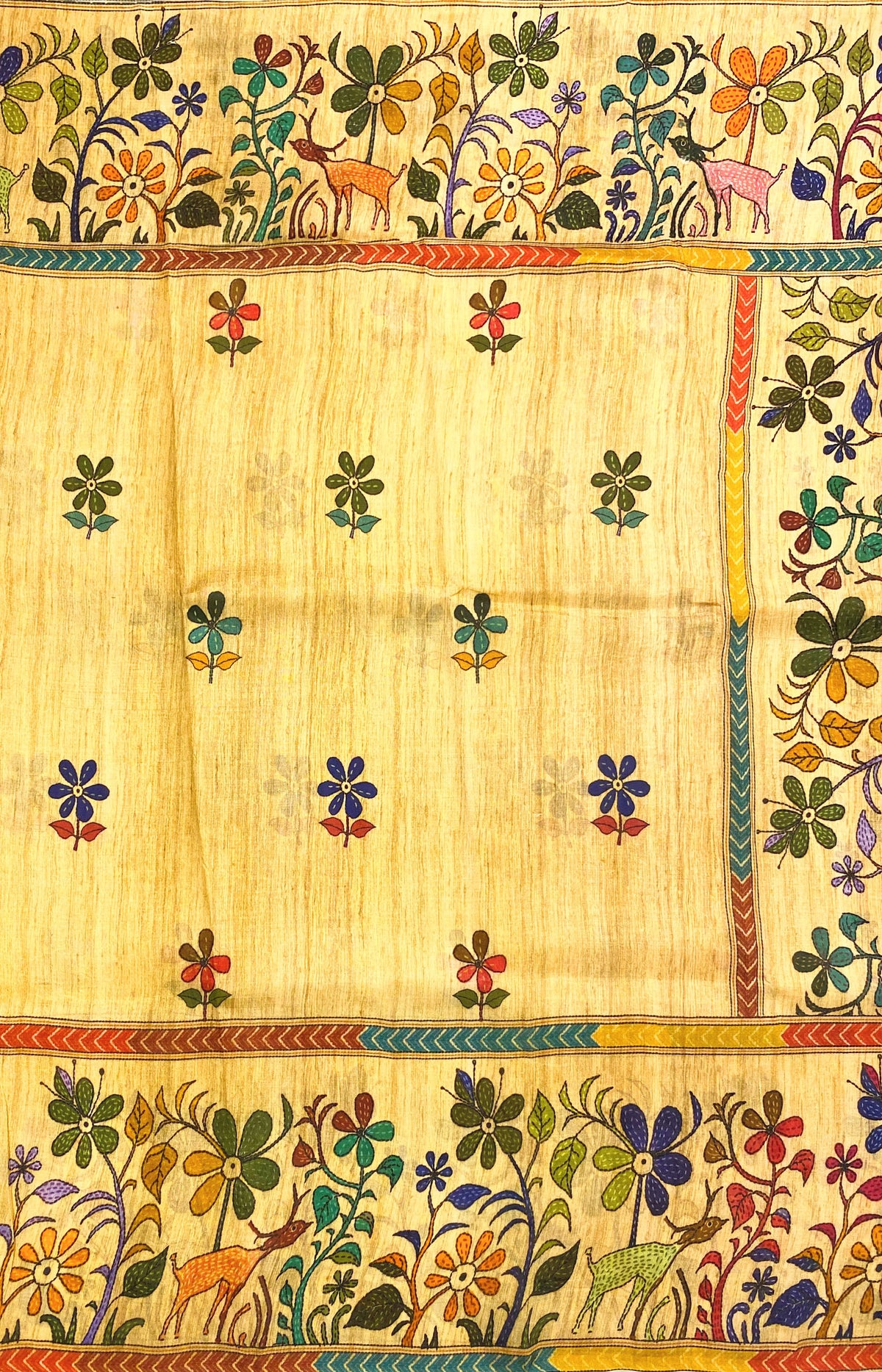 Cream Tussar Silk Saree