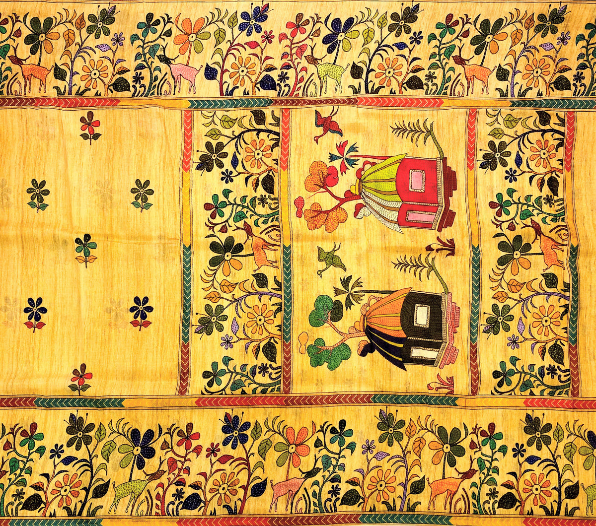 Cream Tussar Silk Saree