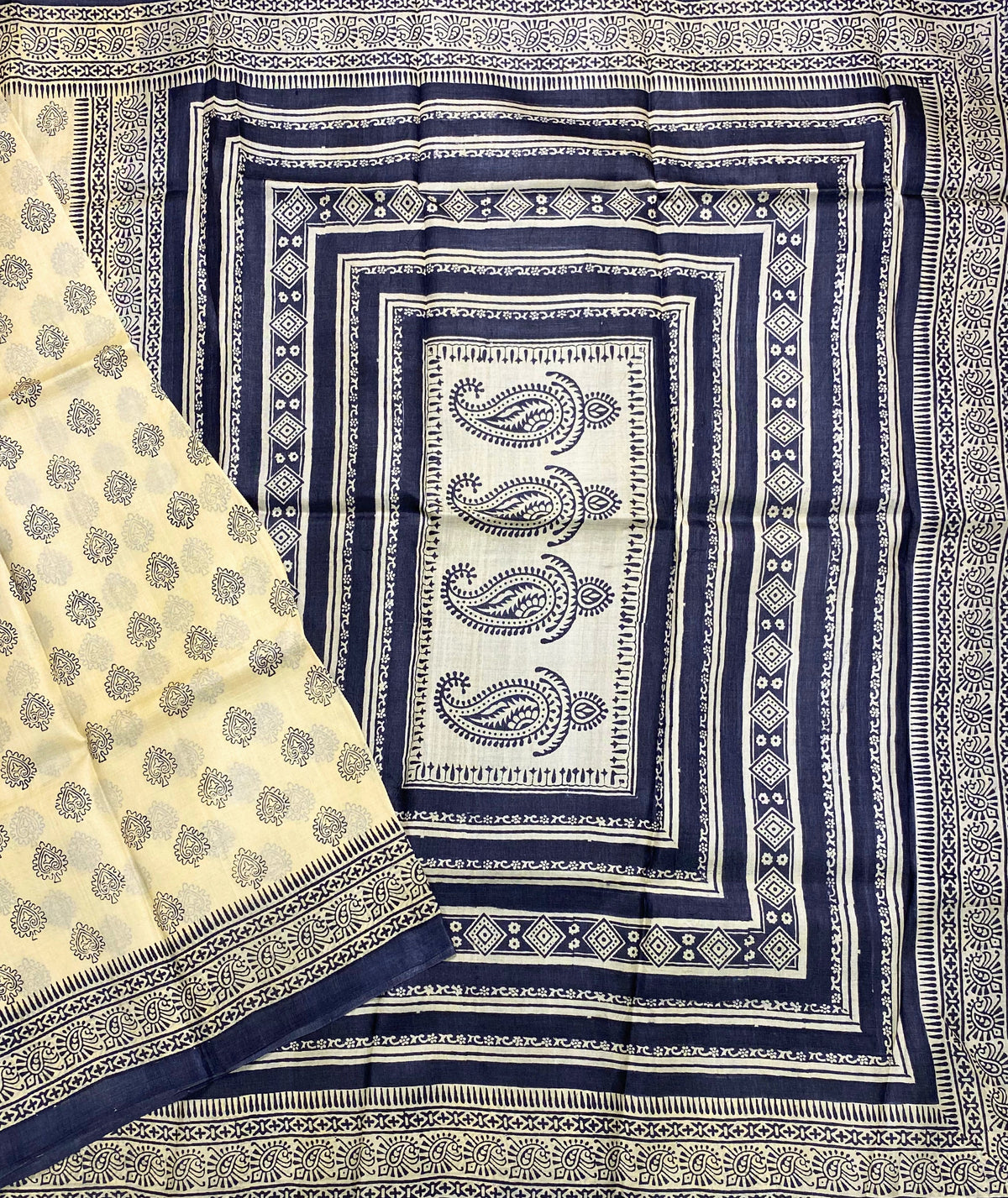 Beige Tussar Silk Saree
