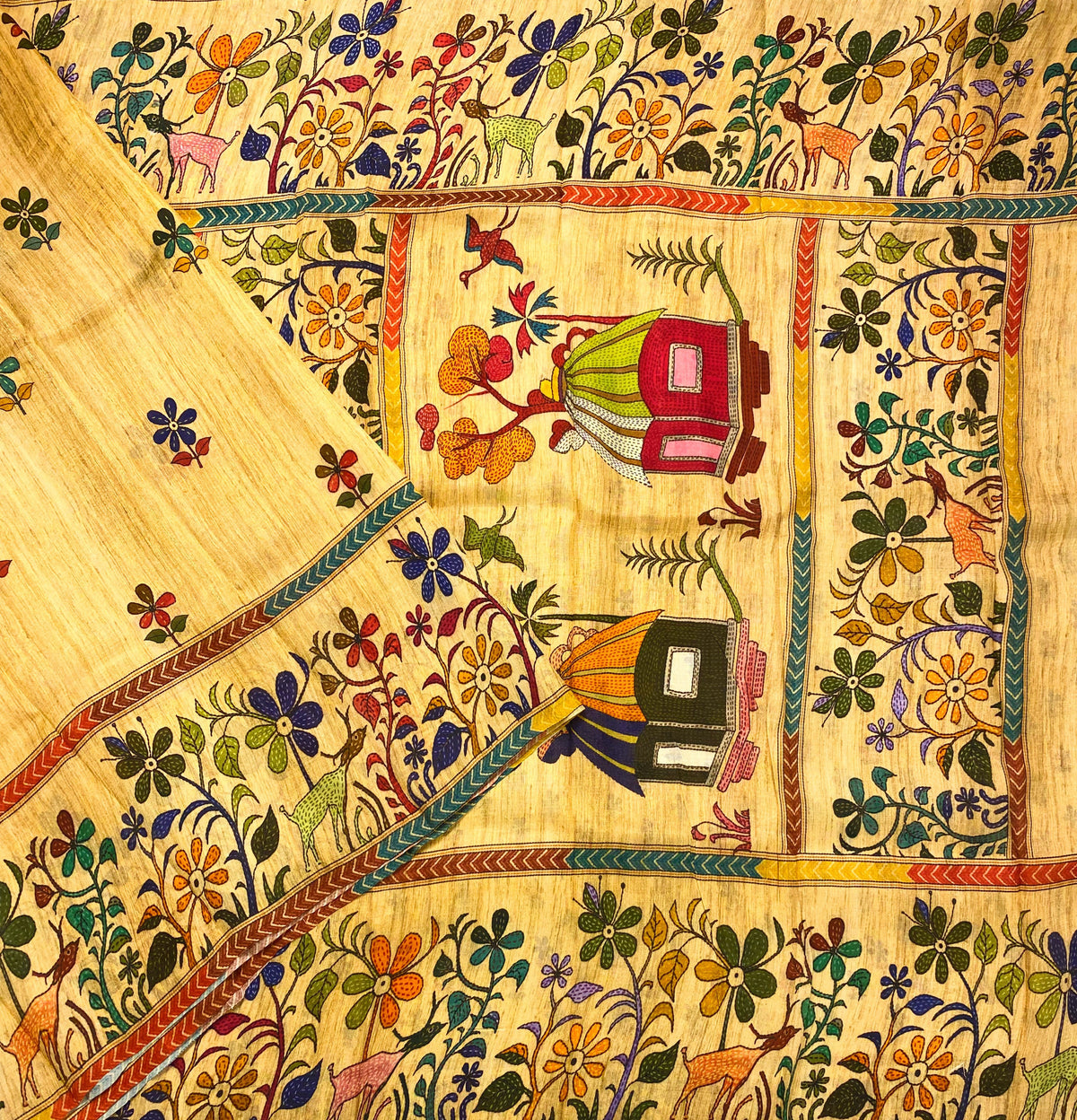 Cream Tussar Silk Saree