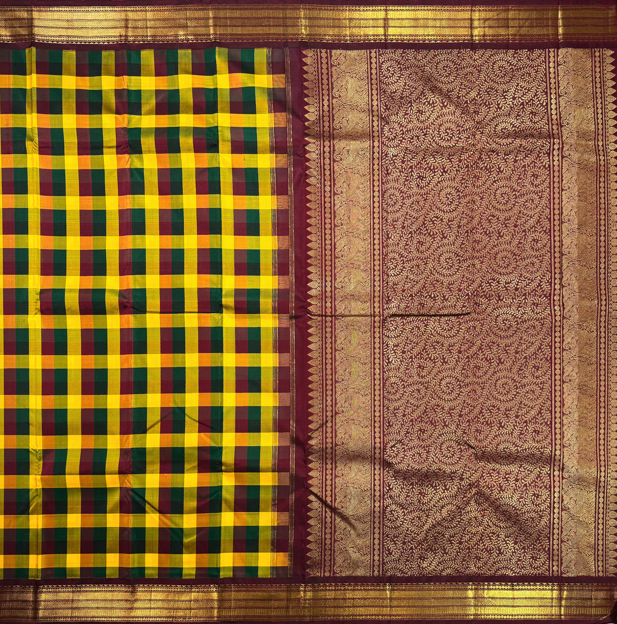 Multicheck Pure Silk Kanjivaram Saree