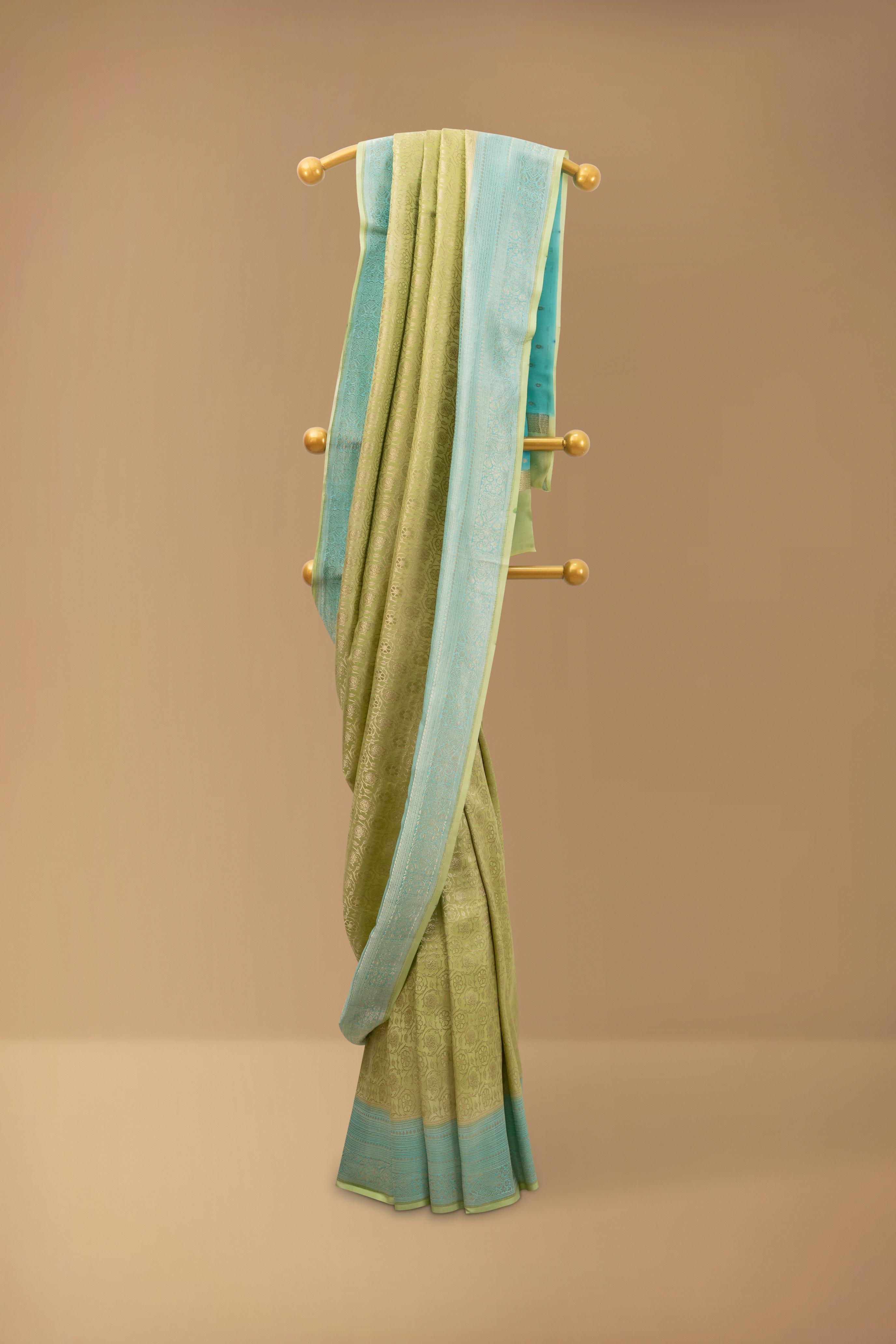 Green Pure Crepe Silk Saree