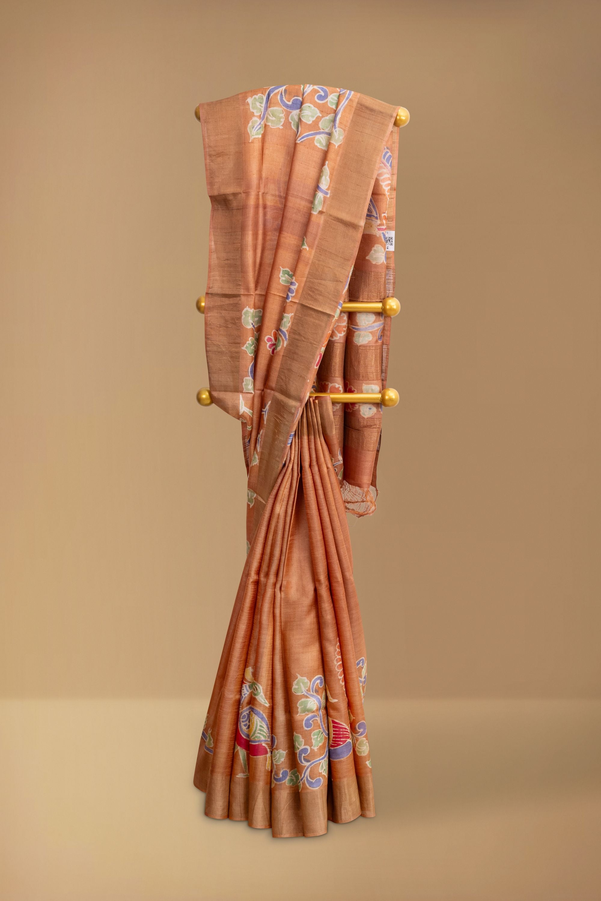 Handpainted Batik Brown Tussar Silk Saree