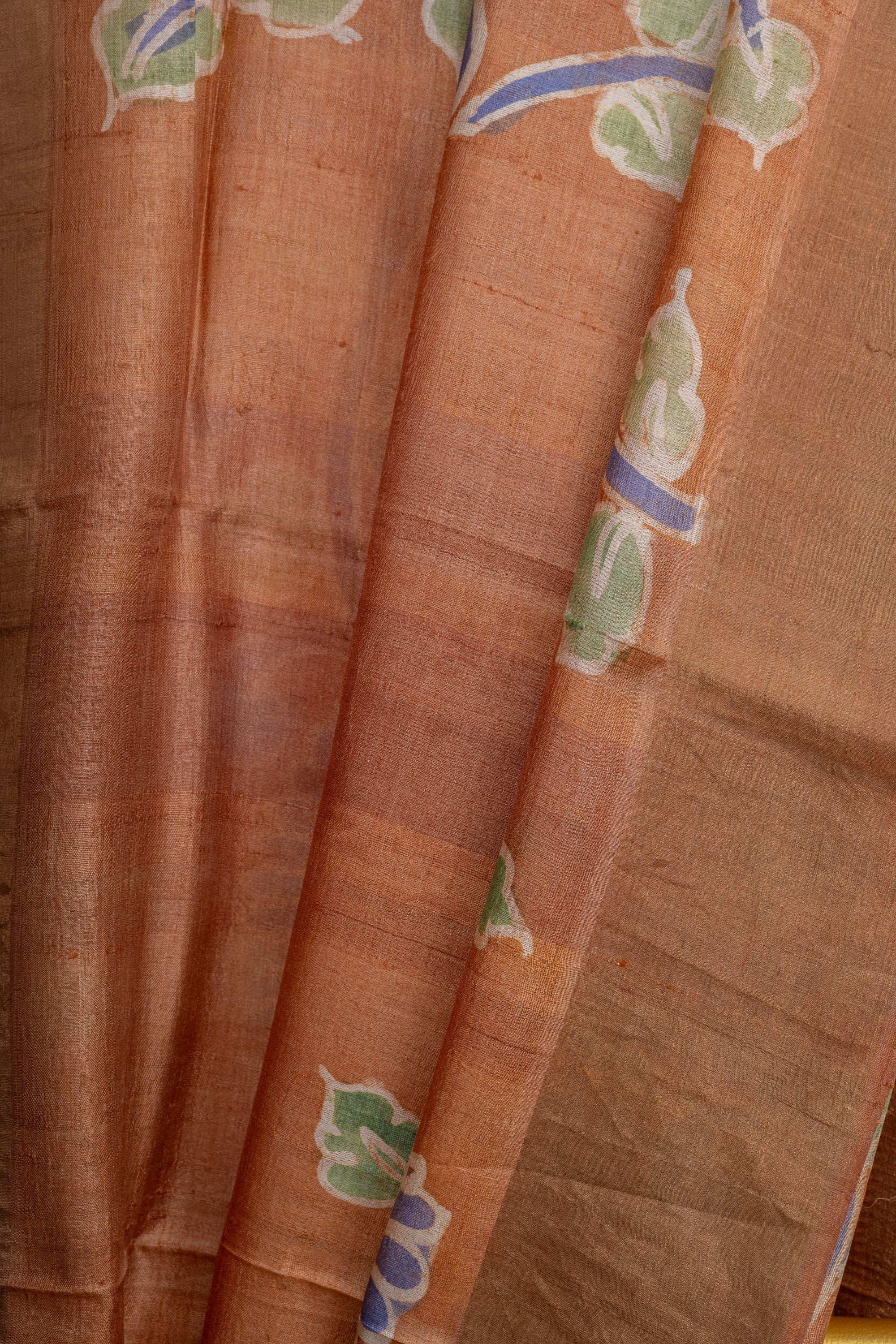 Handpainted Batik Brown Tussar Silk Saree