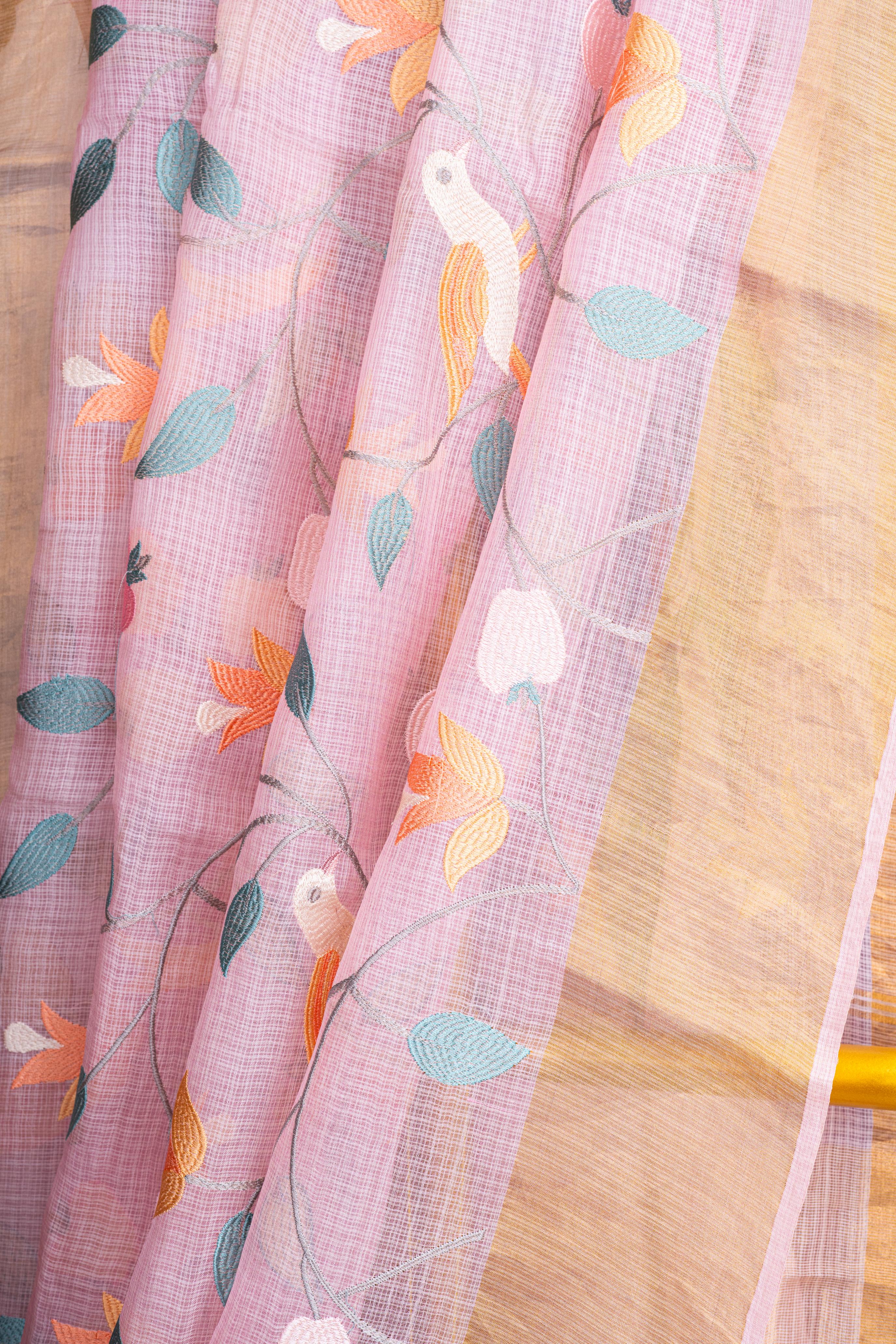 Embroidered Pink Kota Silk Saree