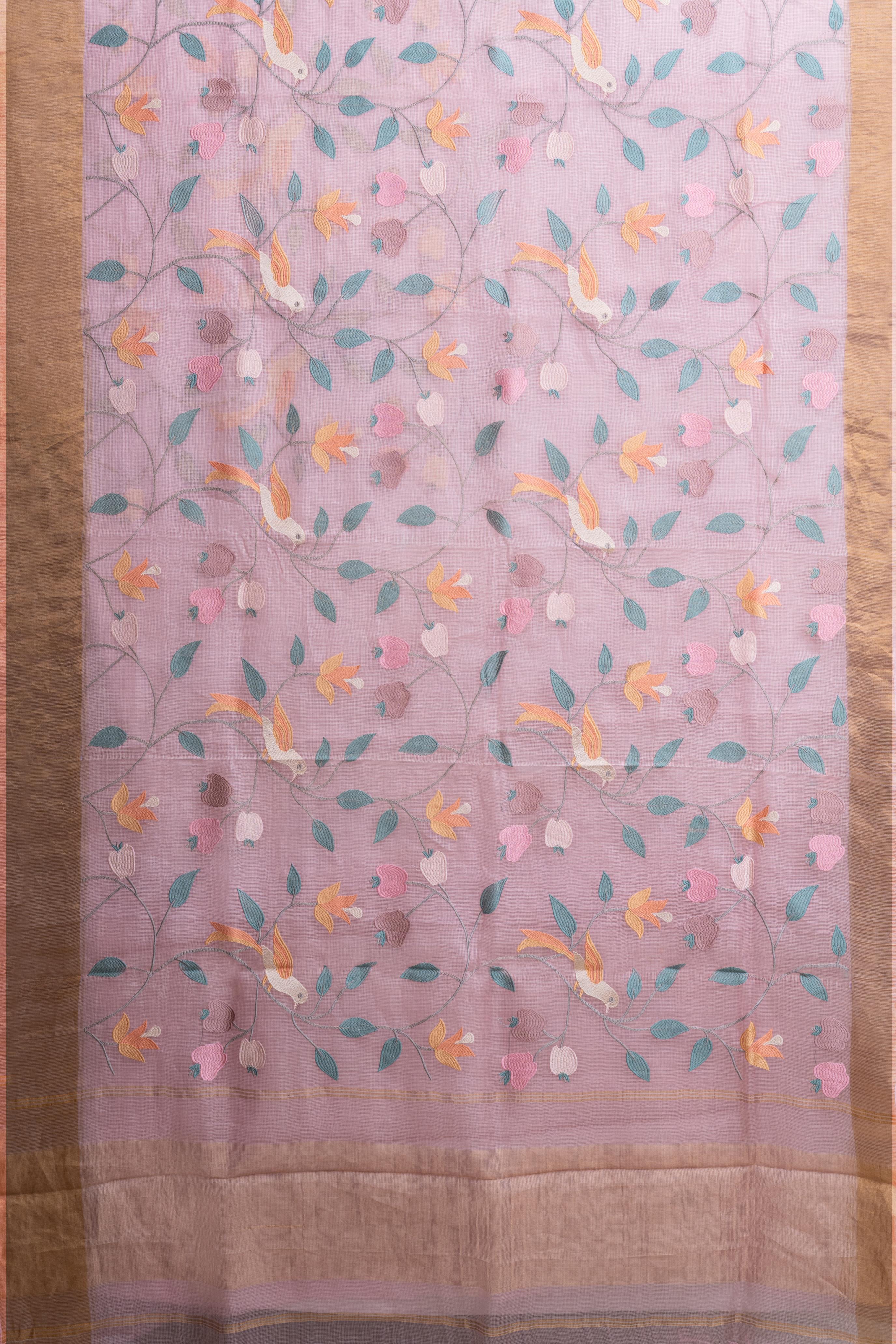 Embroidered Pink Kota Silk Saree