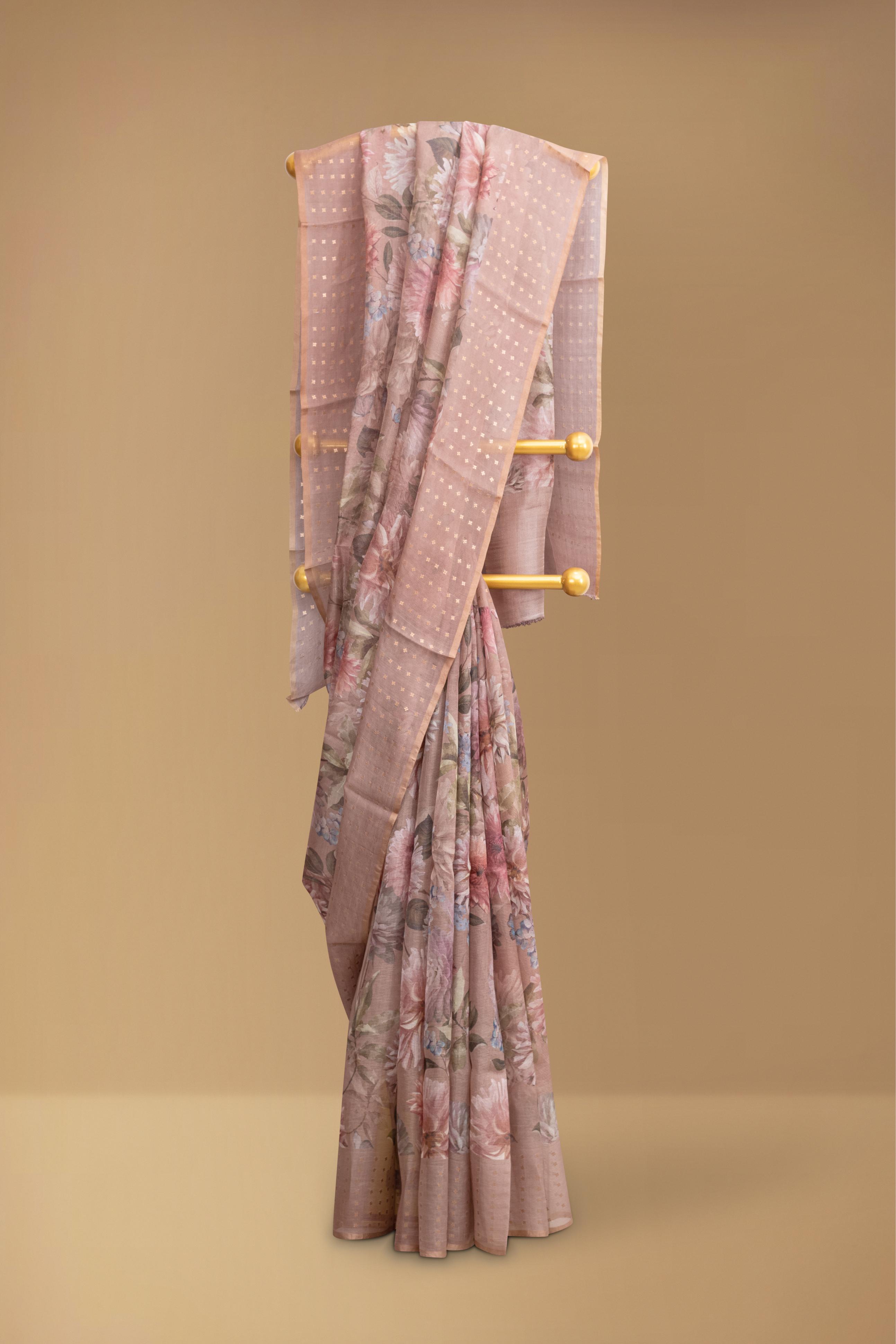 Printed Brown Organza Saree