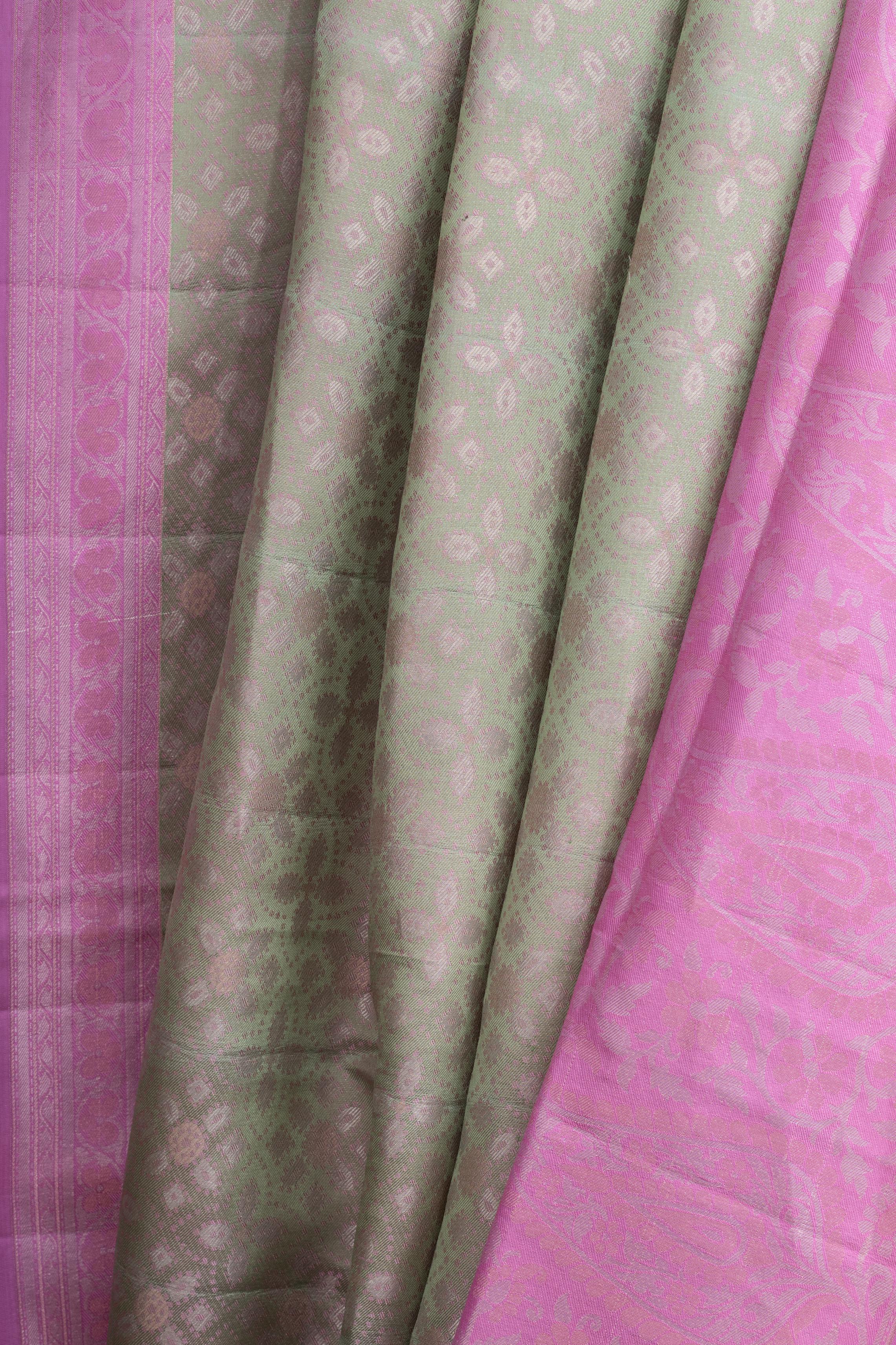 Two-Toned Green-Pink Pure Soft Silk Saree