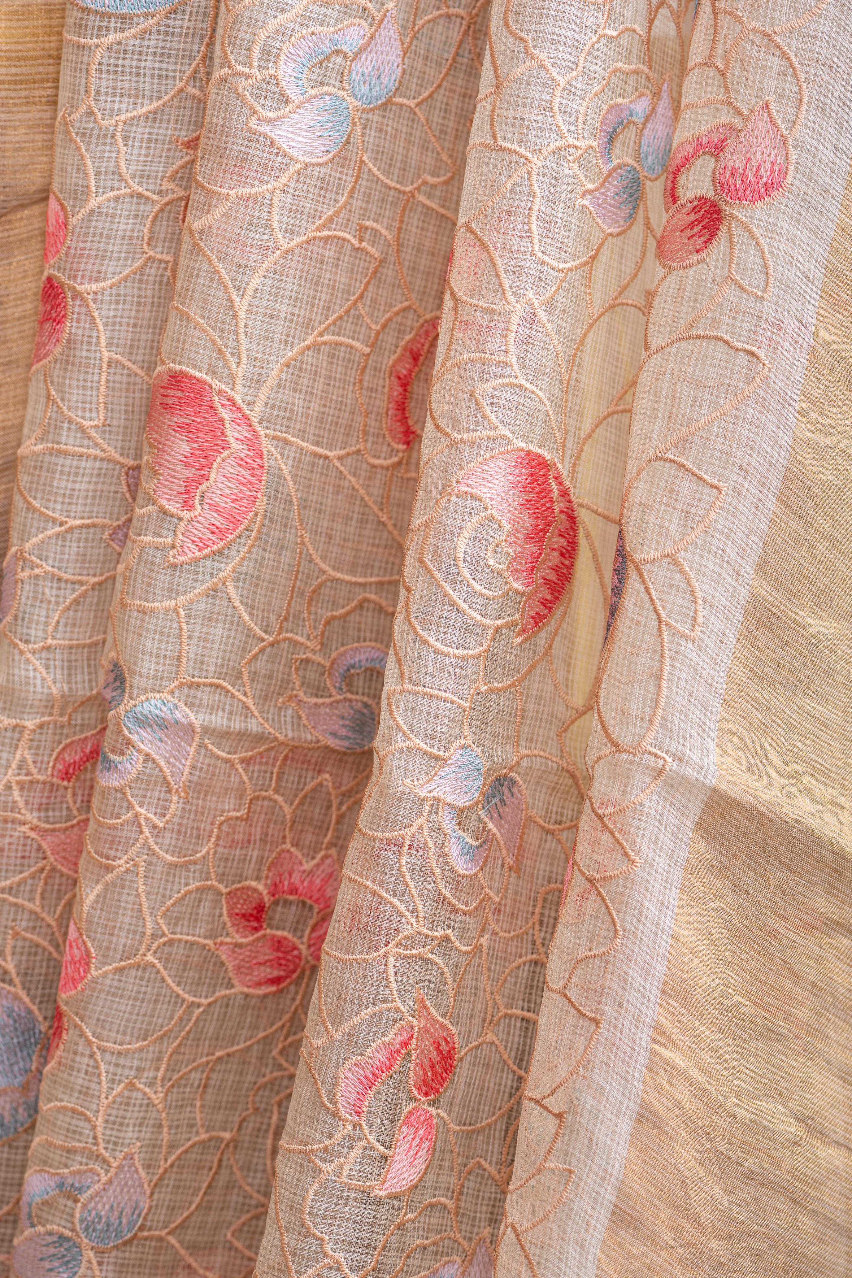 Embroidered Sandal Kota Silk Saree