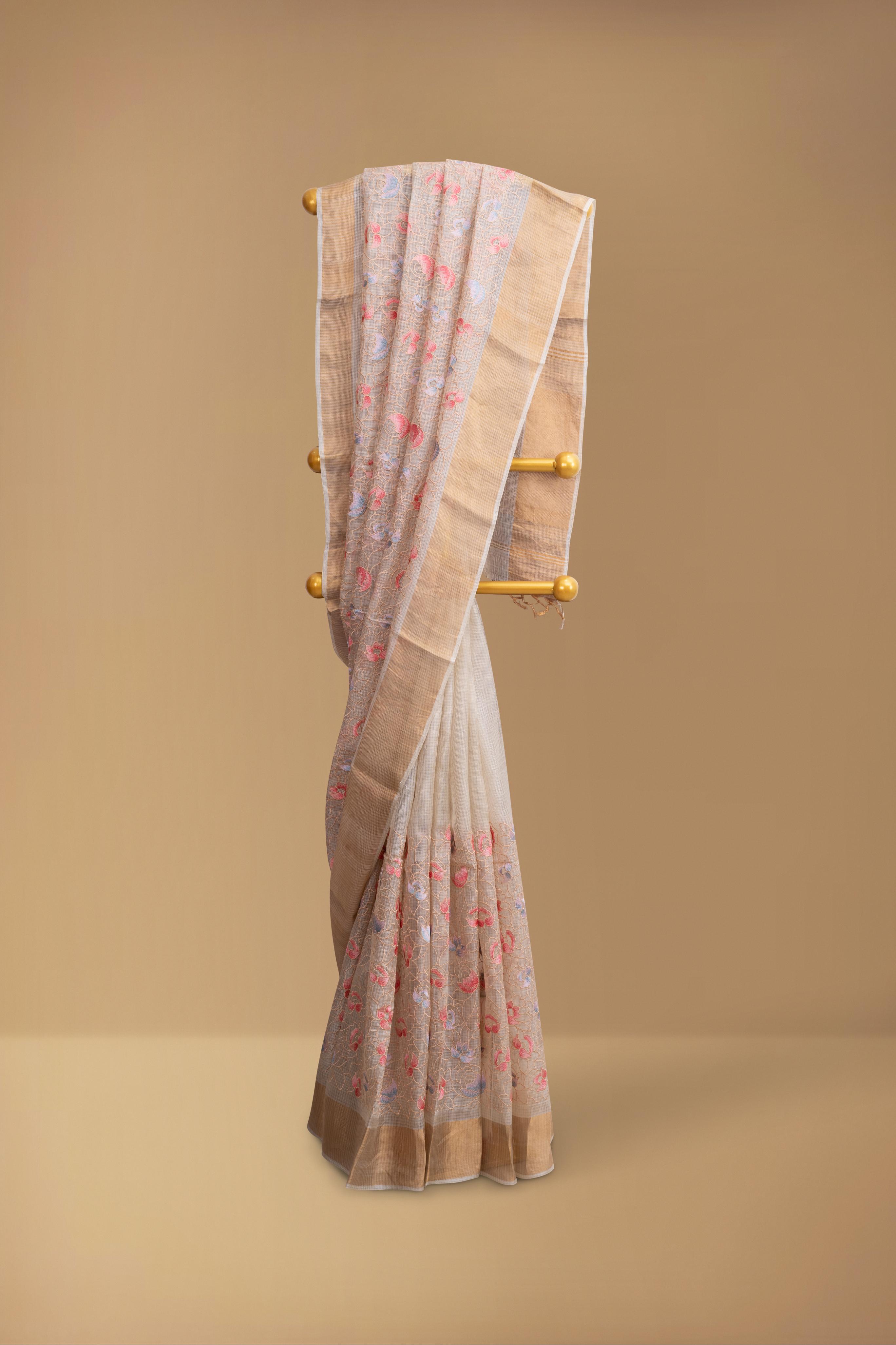 Embroidered Sandal Kota Silk Saree