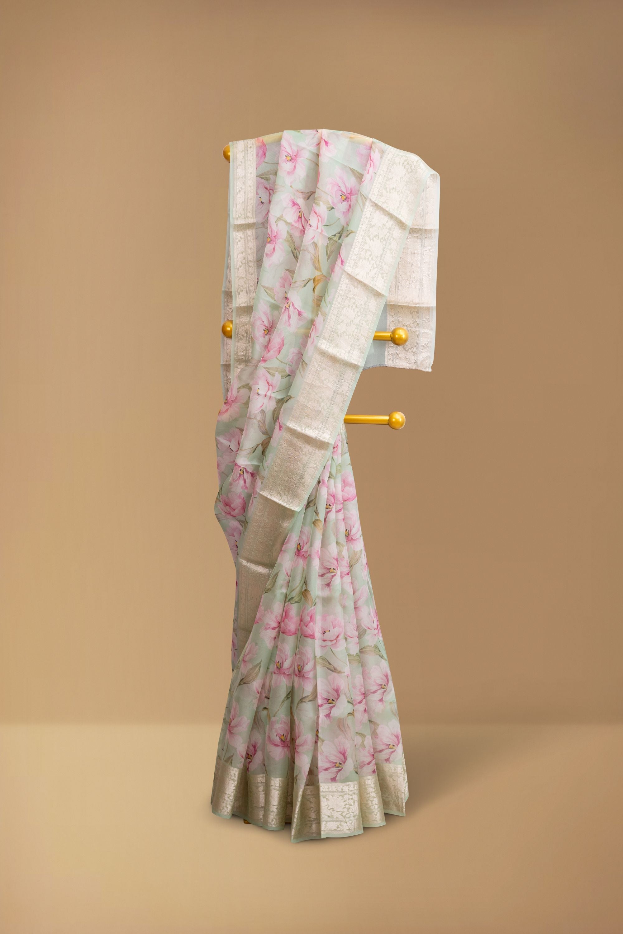 Printed Green Organza Saree