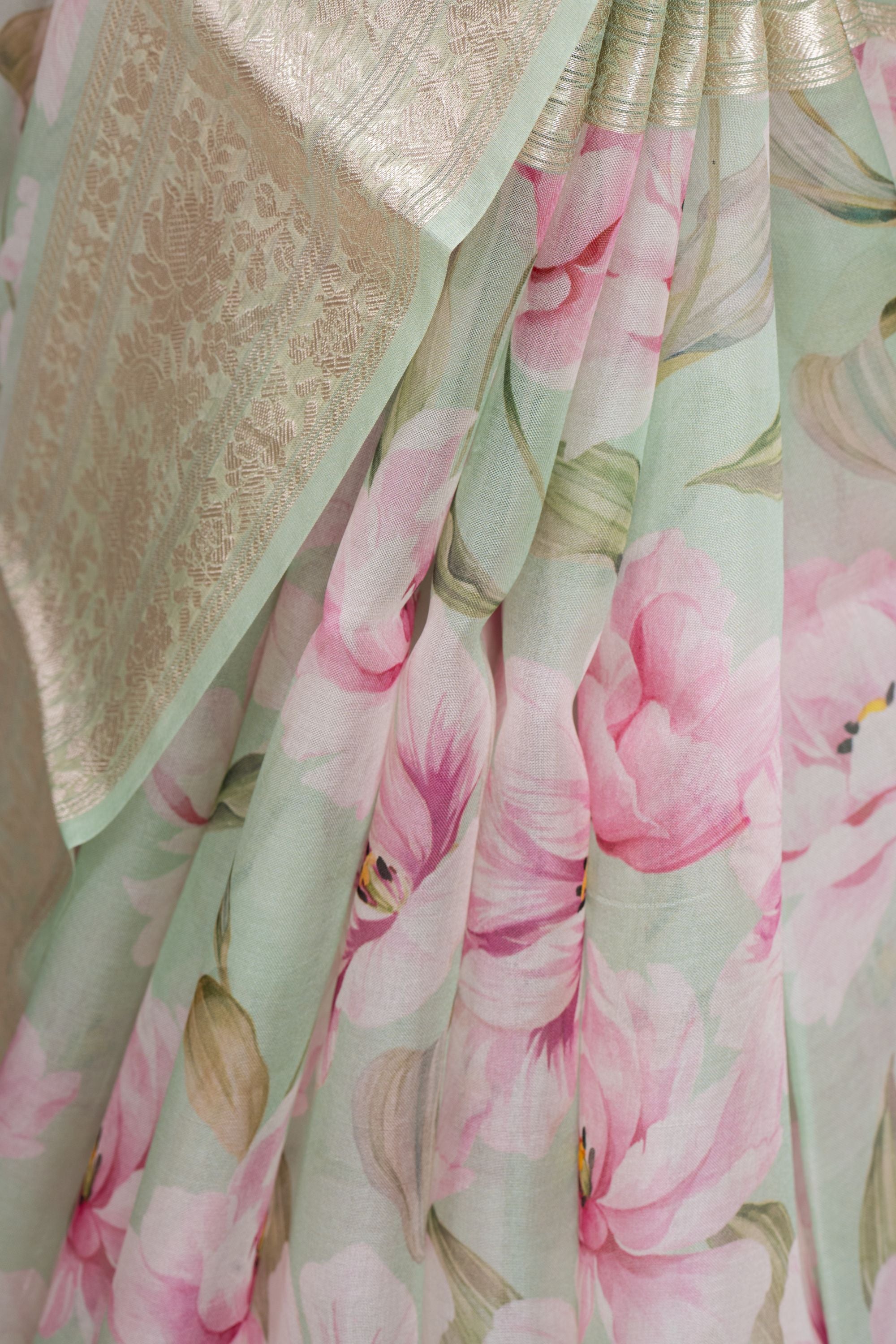 Printed Green Organza Saree