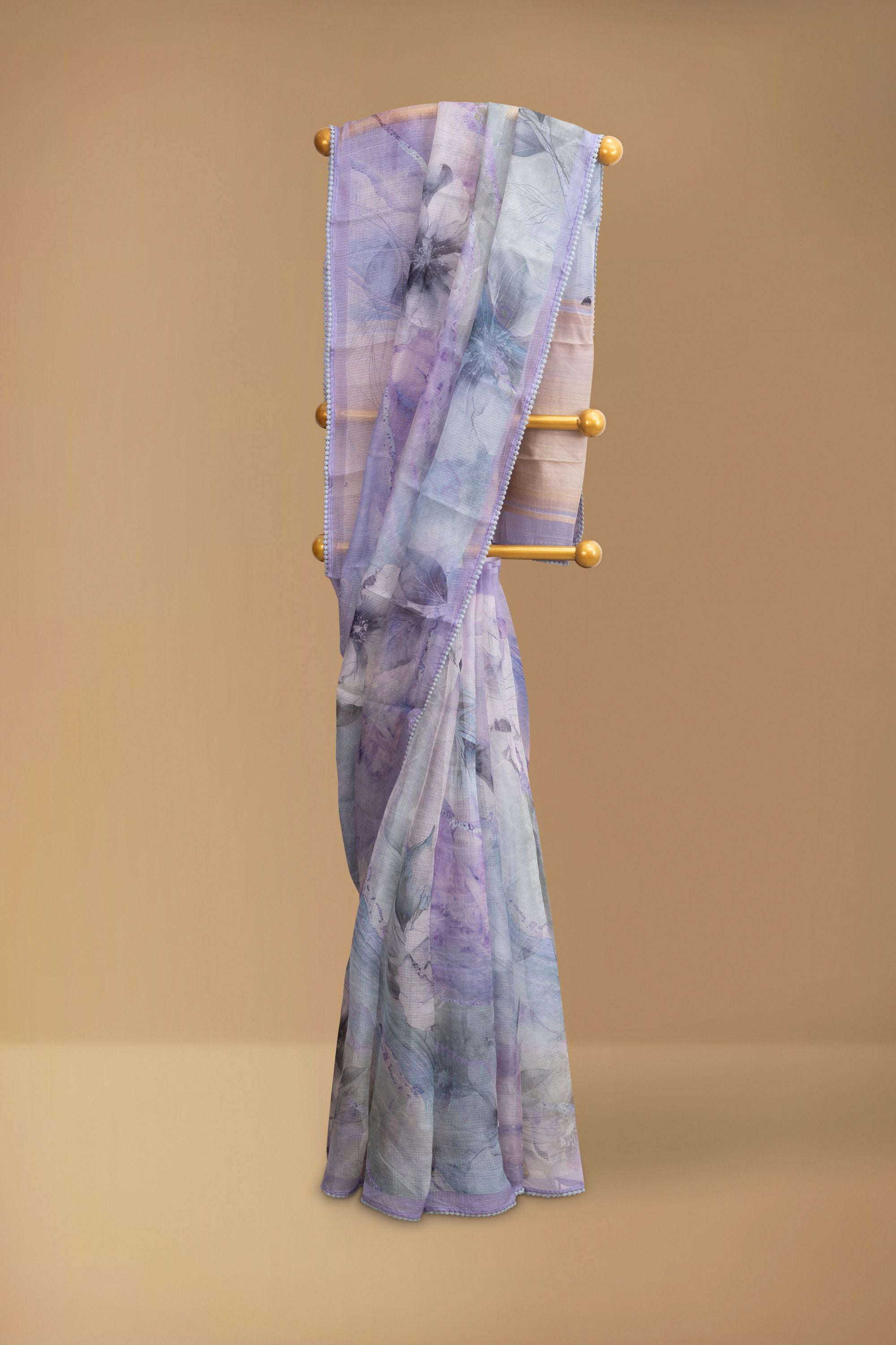 Printed Lavender Kota Silk Saree