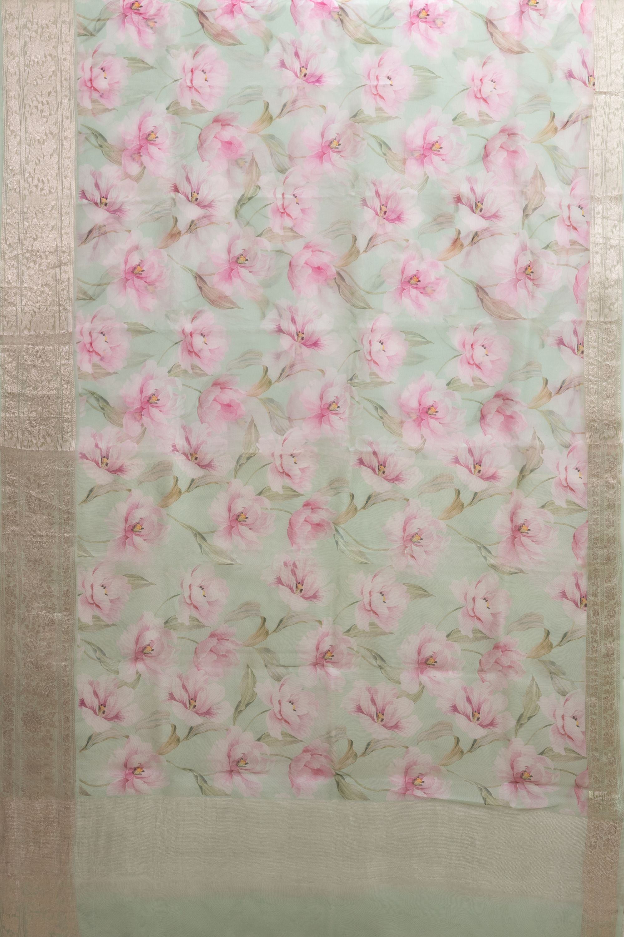 Printed Green Organza Saree