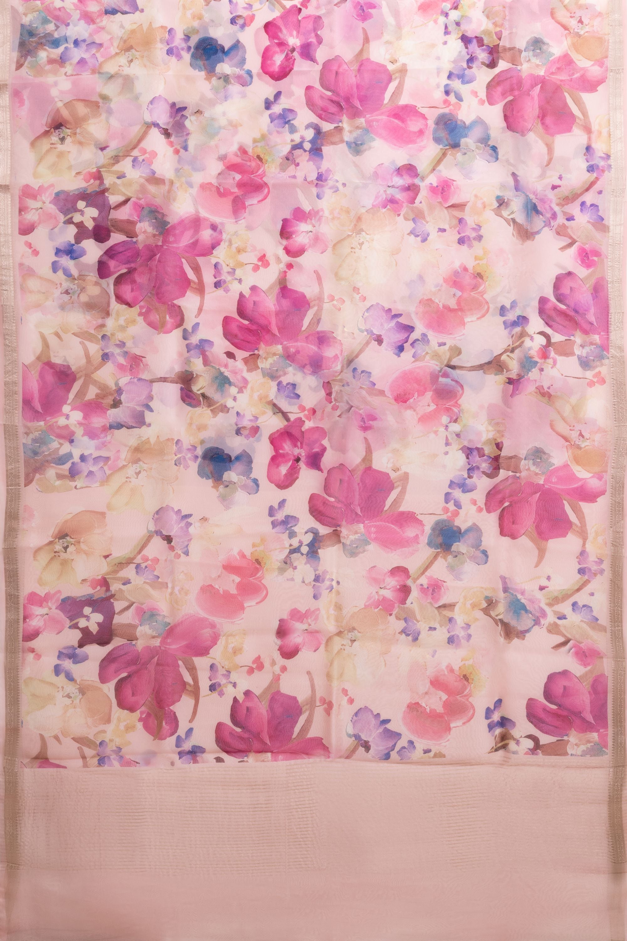 Printed Pink Organza Saree