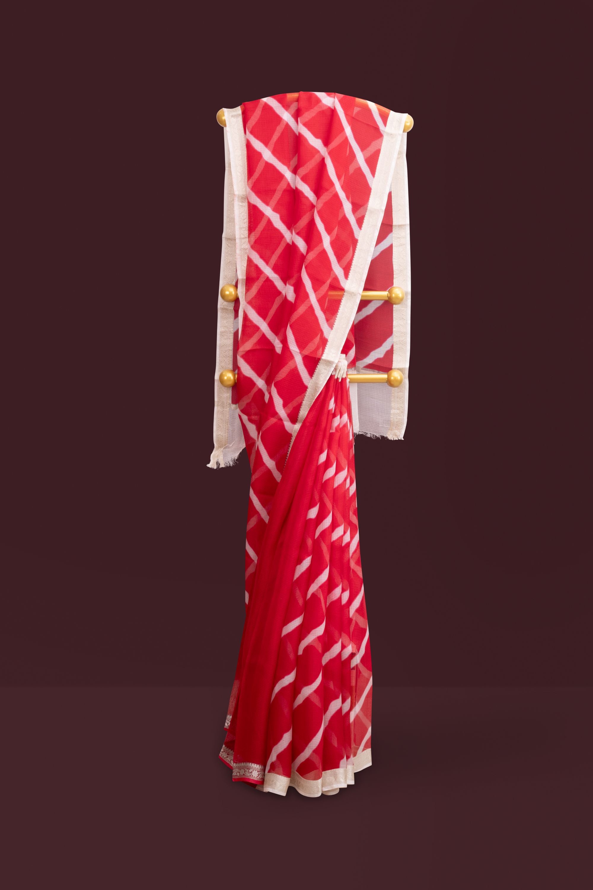Printed Red Kota Silk Saree