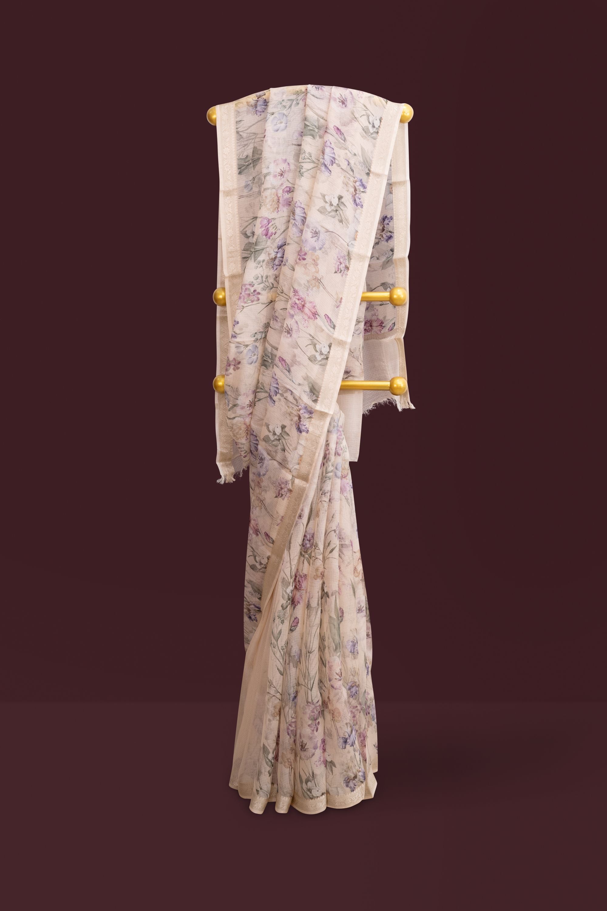 Printed Peach Kota Silk Saree