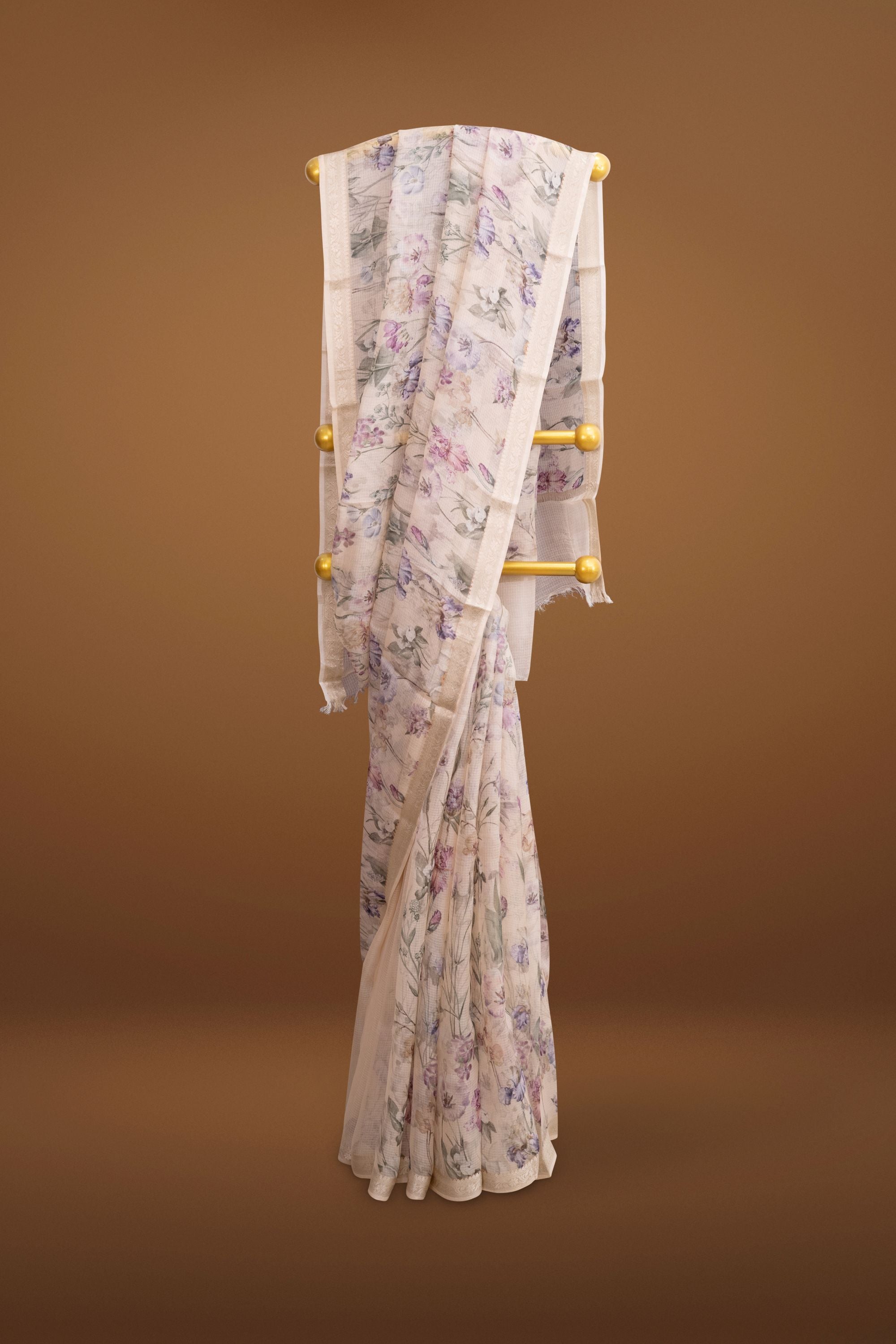 Printed Peach Kota Silk Saree