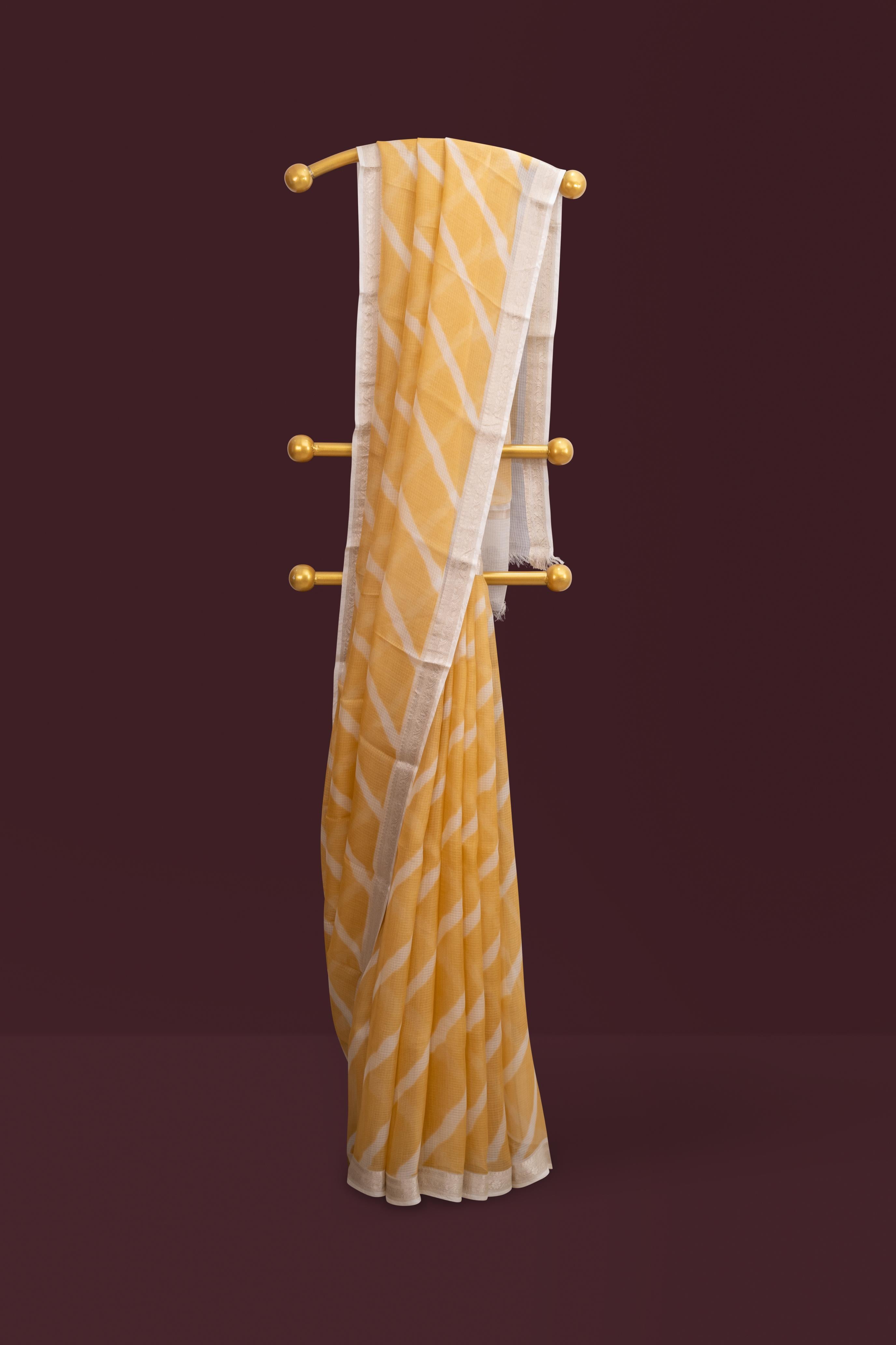 Printed Mustard Yellow Kota Silk Saree
