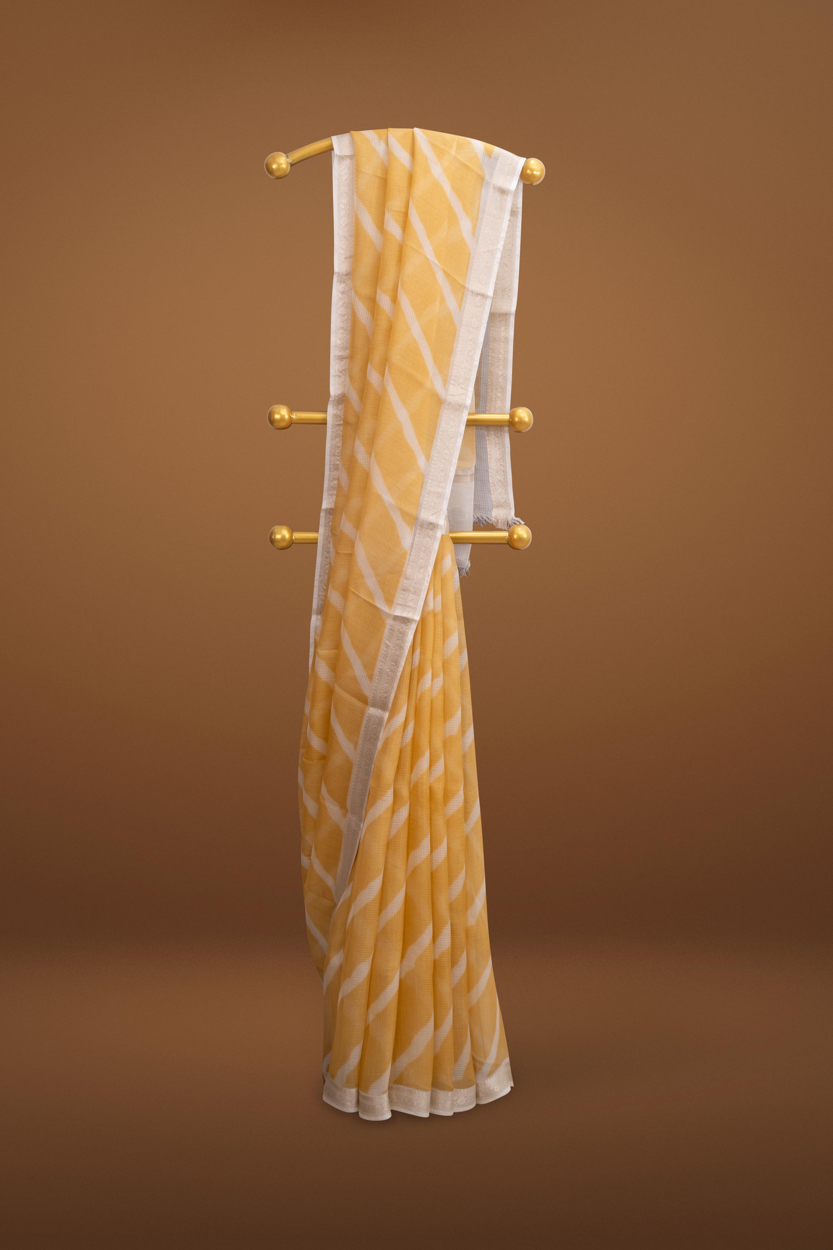 Printed Mustard Yellow Kota Silk Saree